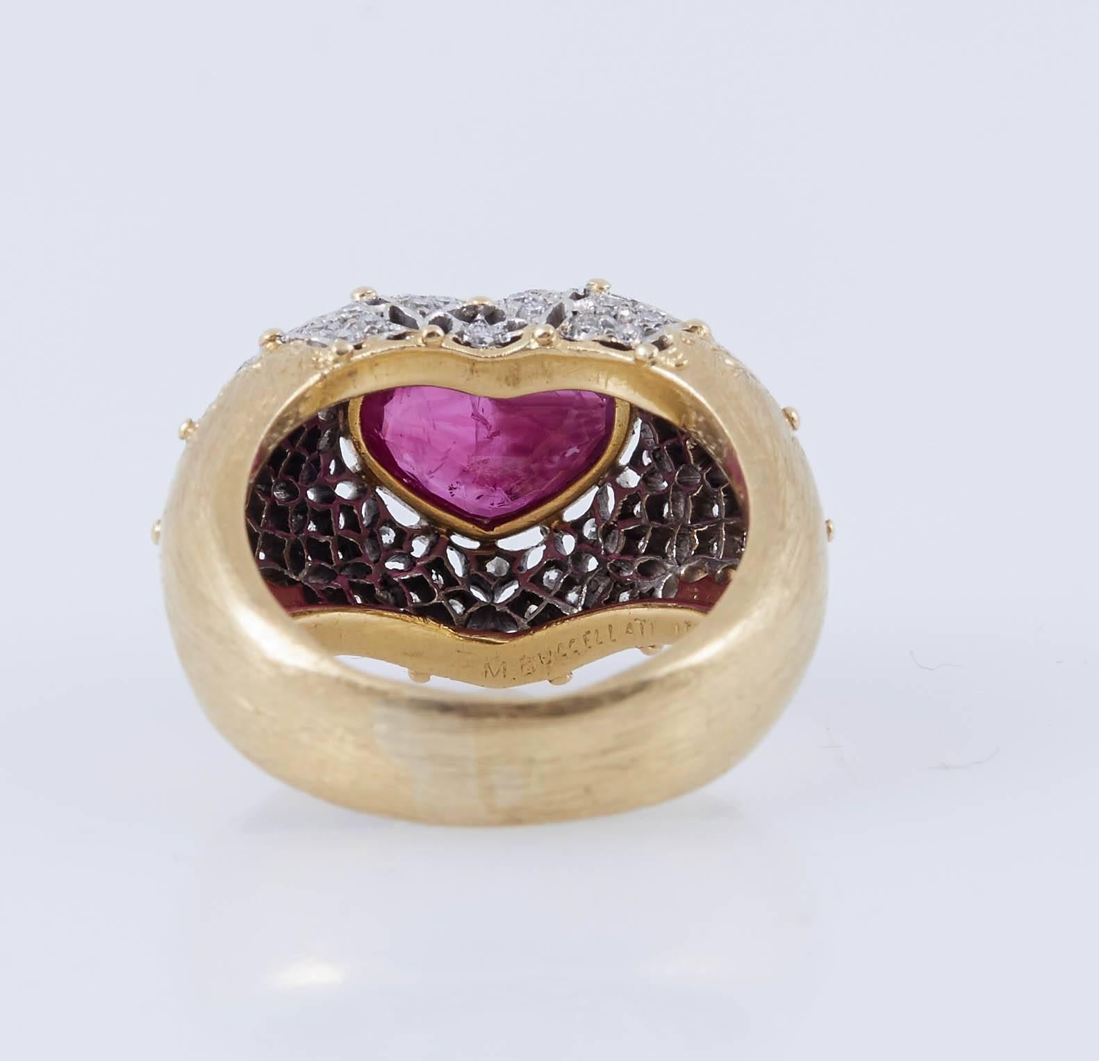 Women's Gold Heart Ruby Diamond Ring by Buccellati