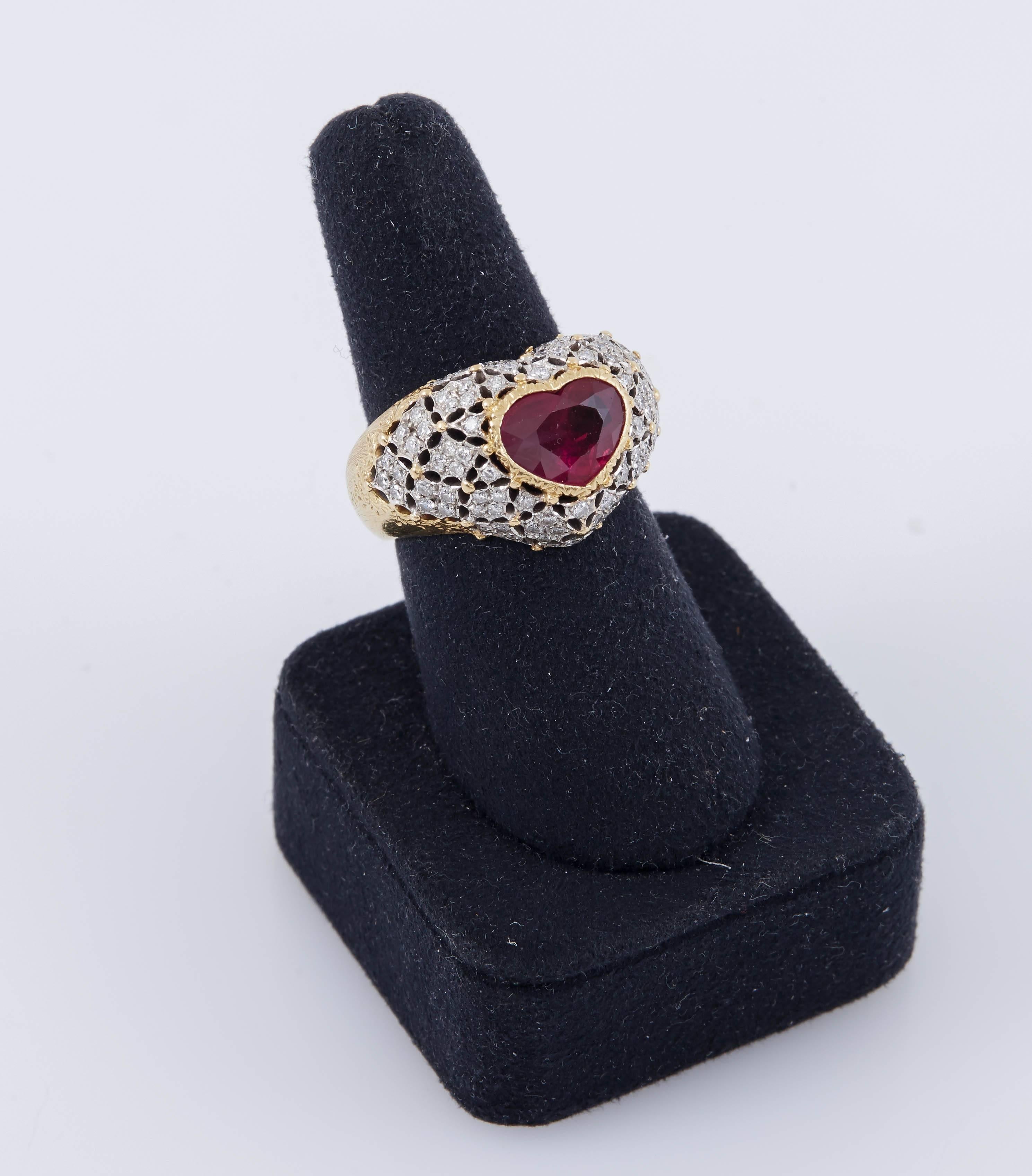 Gold Heart Ruby Diamond Ring by Buccellati 1