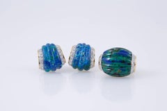David Webb Azurite Diamond, Gold and Platinum Set