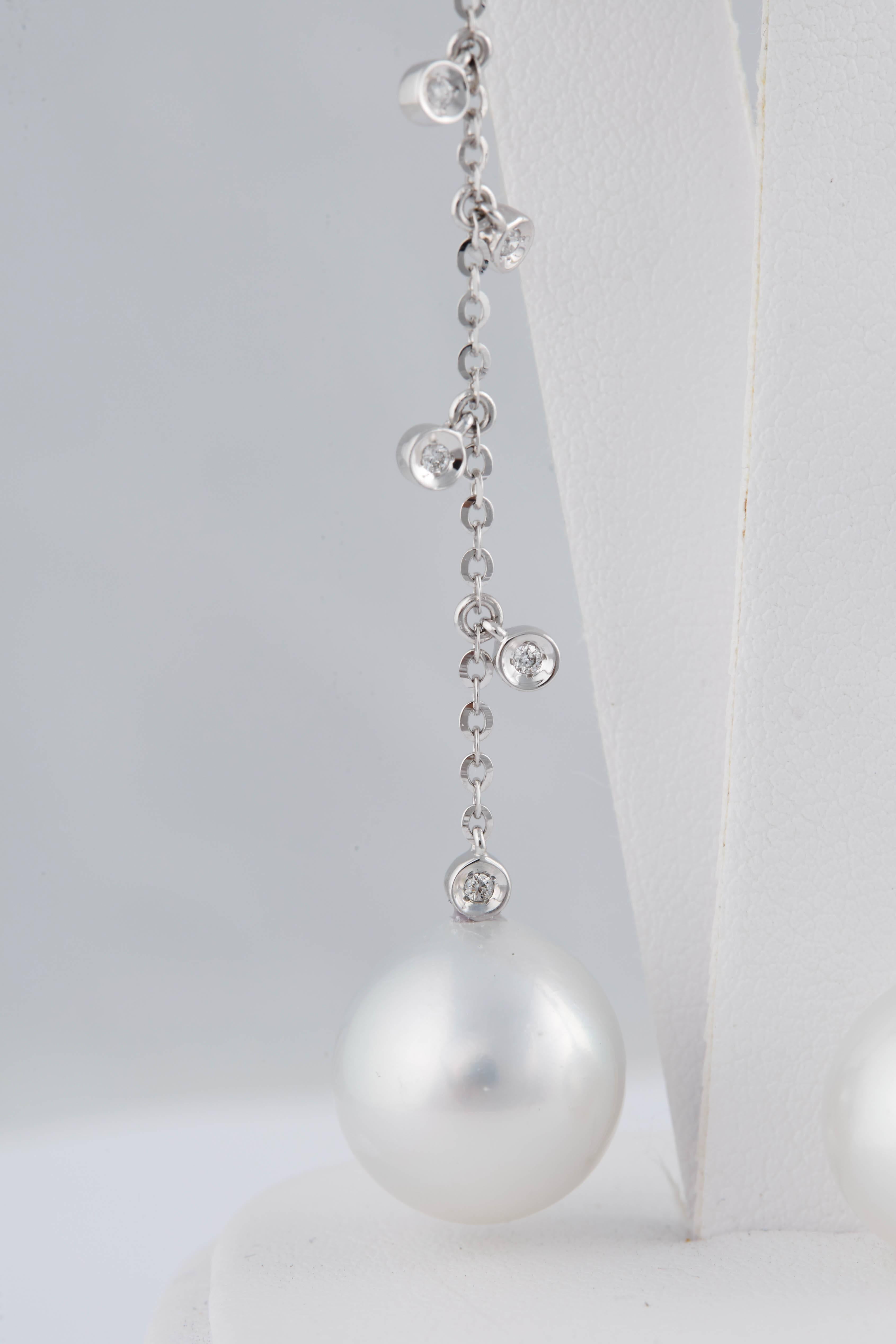 Round Cut Dangling South Sea Pearl with Diamond Accent Earrings