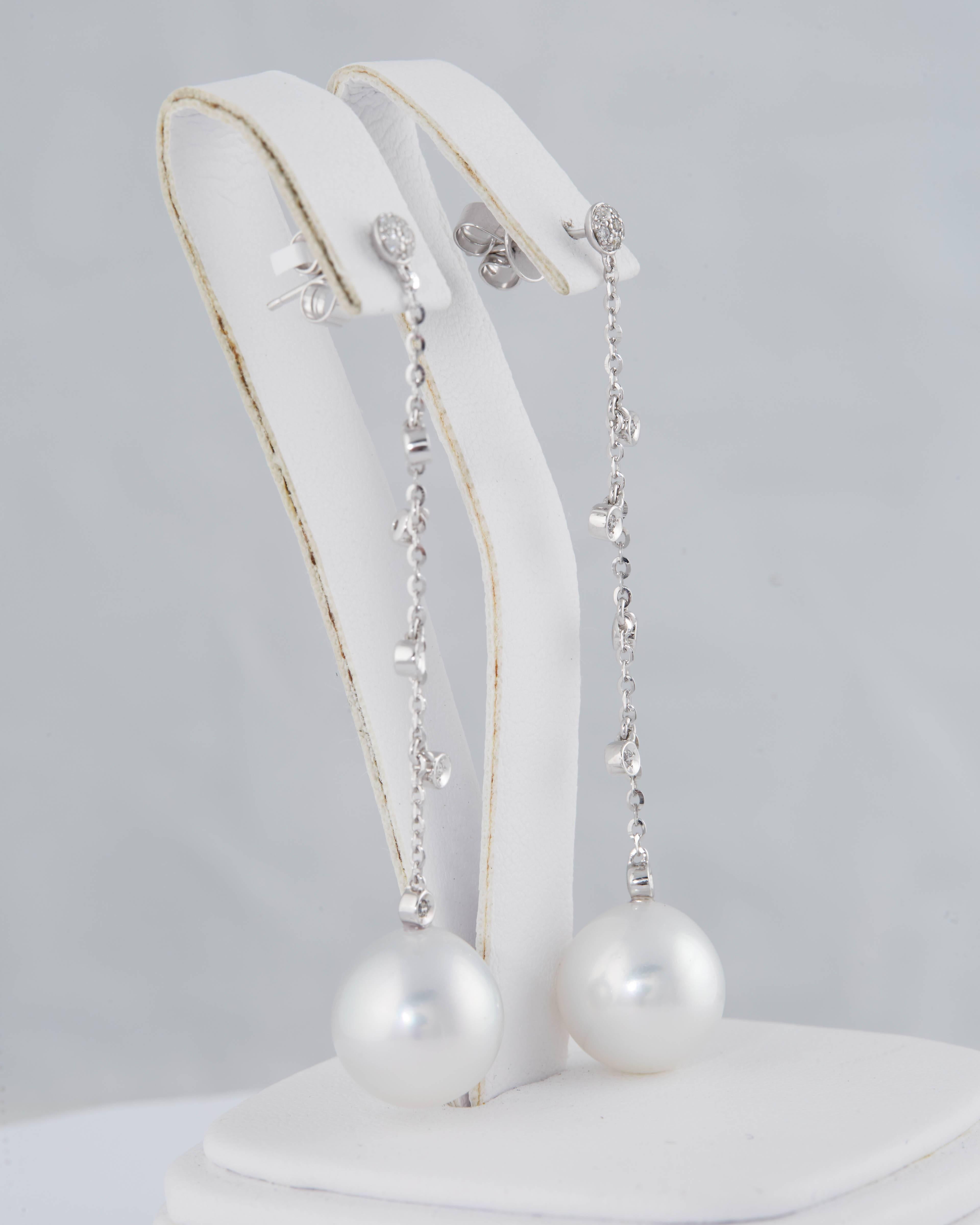Women's Dangling South Sea Pearl with Diamond Accent Earrings