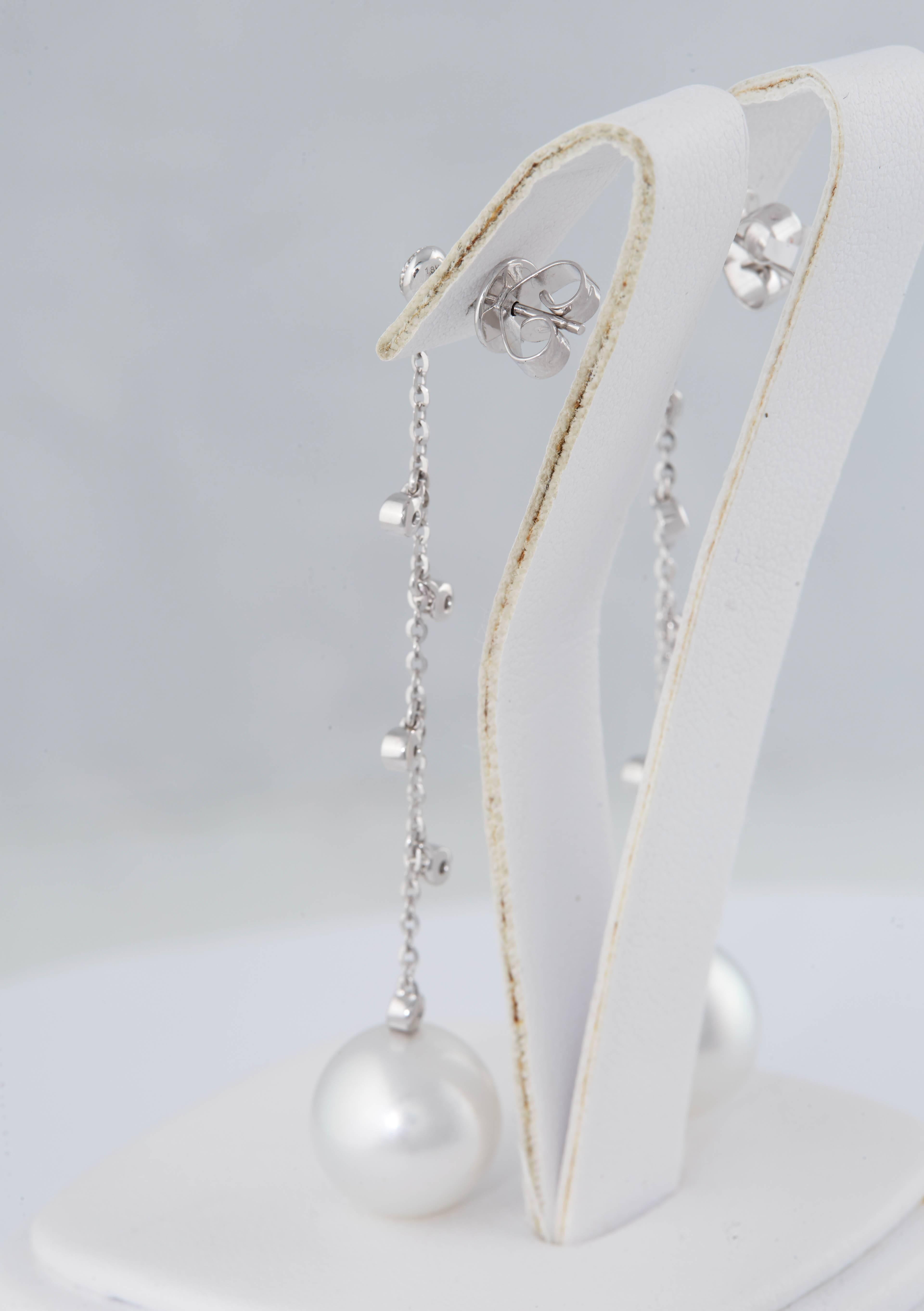 Dangling South Sea Pearl with Diamond Accent Earrings 2