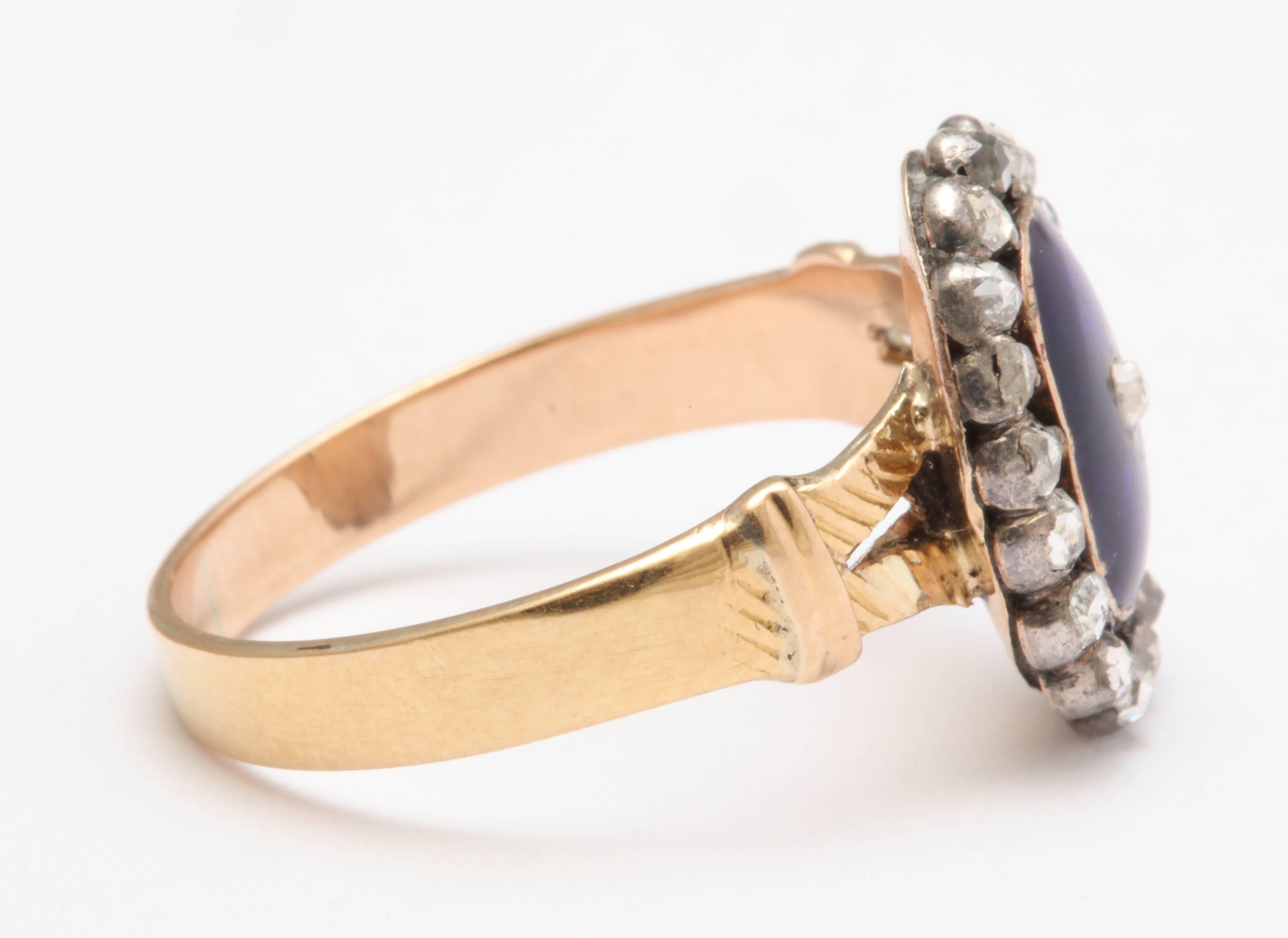 Georgian Blue Enamel and Rose Cut Diamond Ring