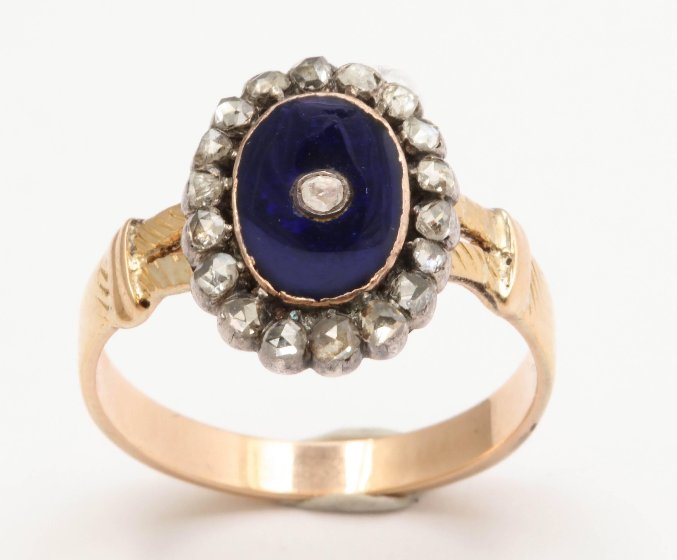 Blue Enamel and Rose Cut Diamond Ring 1