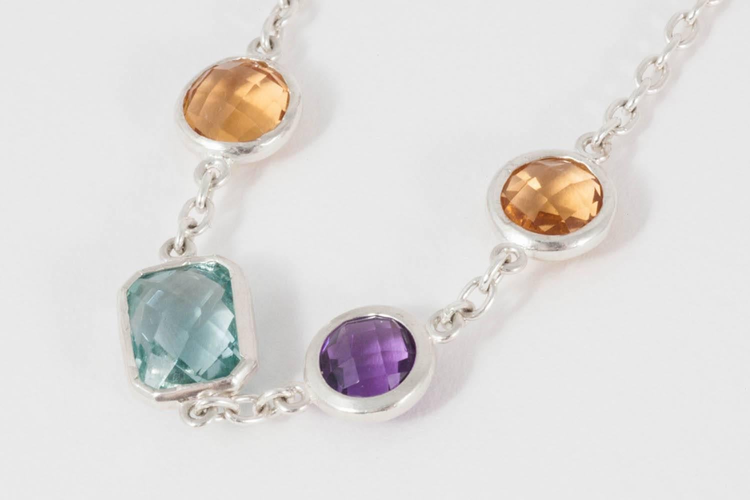 Multi-Gem Necklace Blue Topaz, Amethyst, Citrine, Lemon Quartz, Code by Edge In New Condition For Sale In London, London