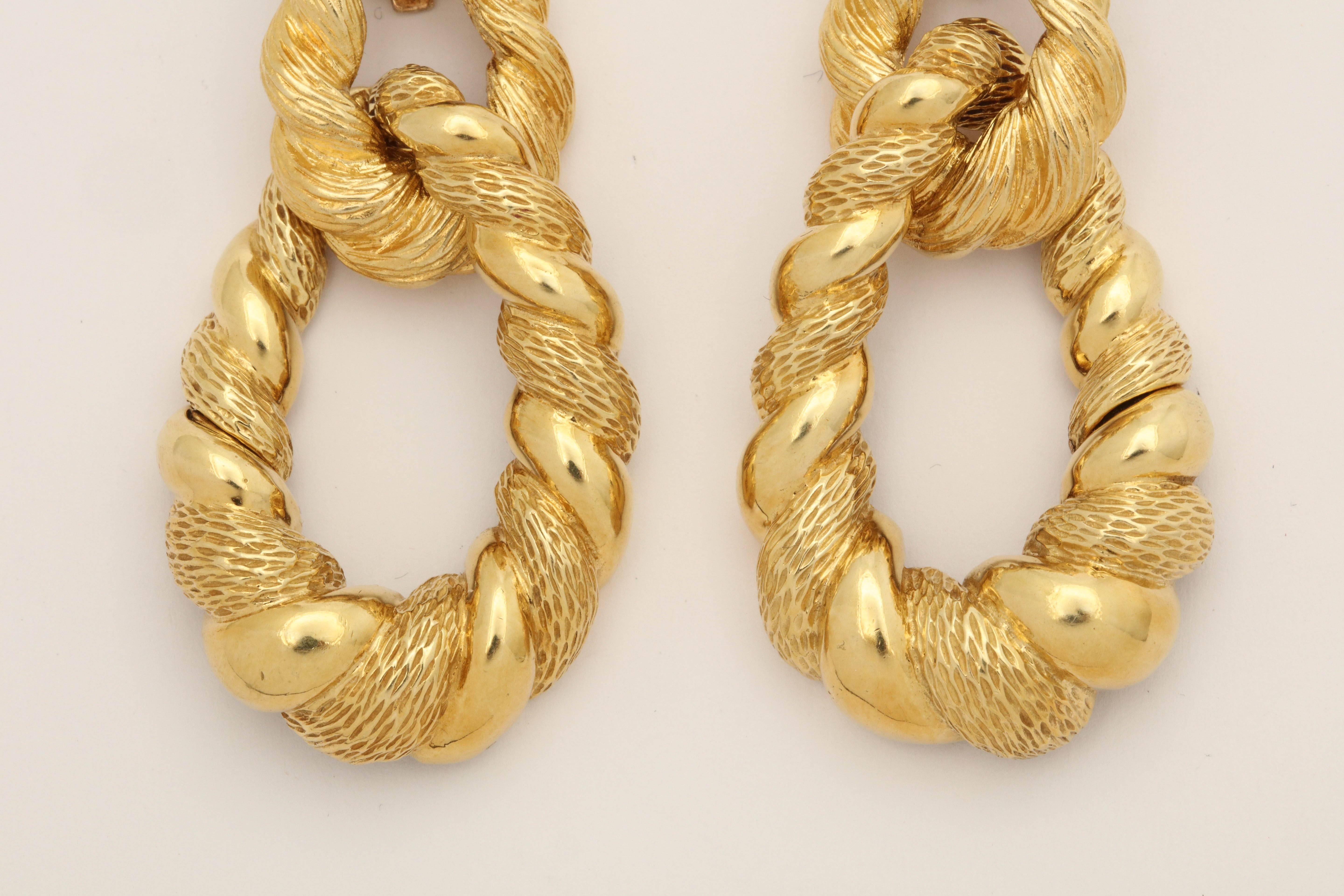 Women's 1970s Convertible Two Textured Gold Long Gold Doorknocker Loop Earrings