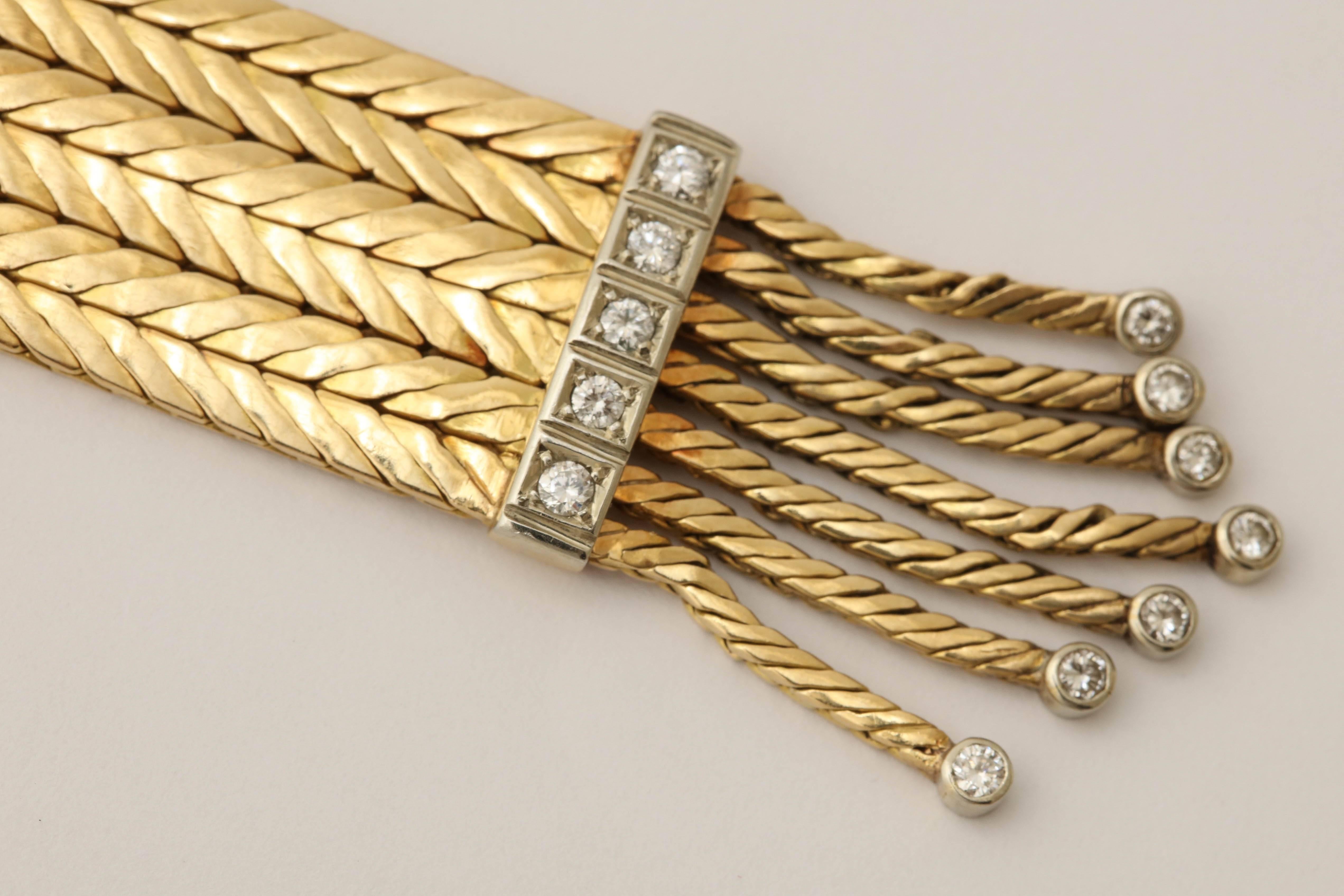 1950s Elegant Belt Strap Diamond Fringe Gold Flexible Tassel Bracelet 1