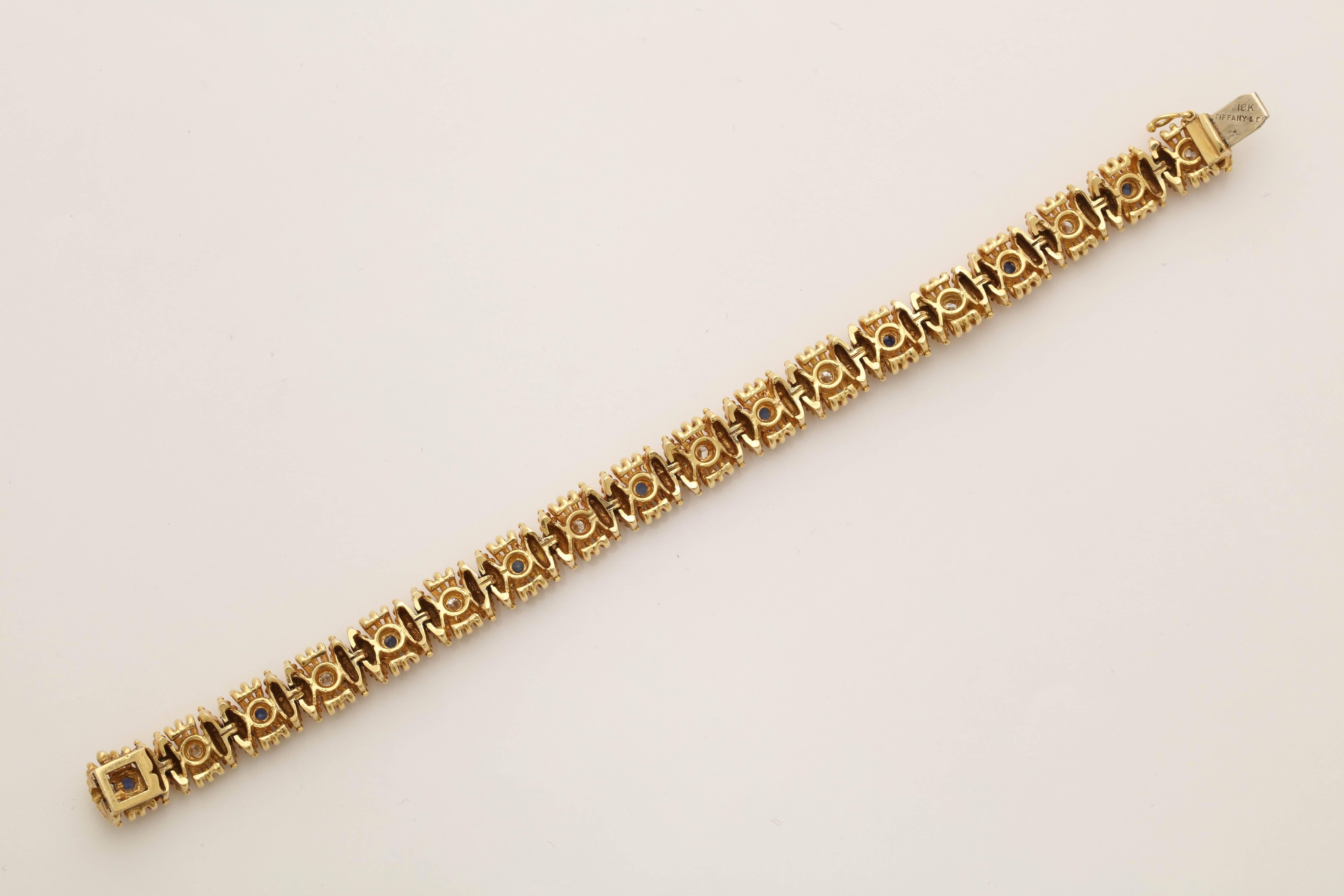 1950s Tiffany & Co. Sapphire with Diamonds Textured Gold Flexible Bracelet 2
