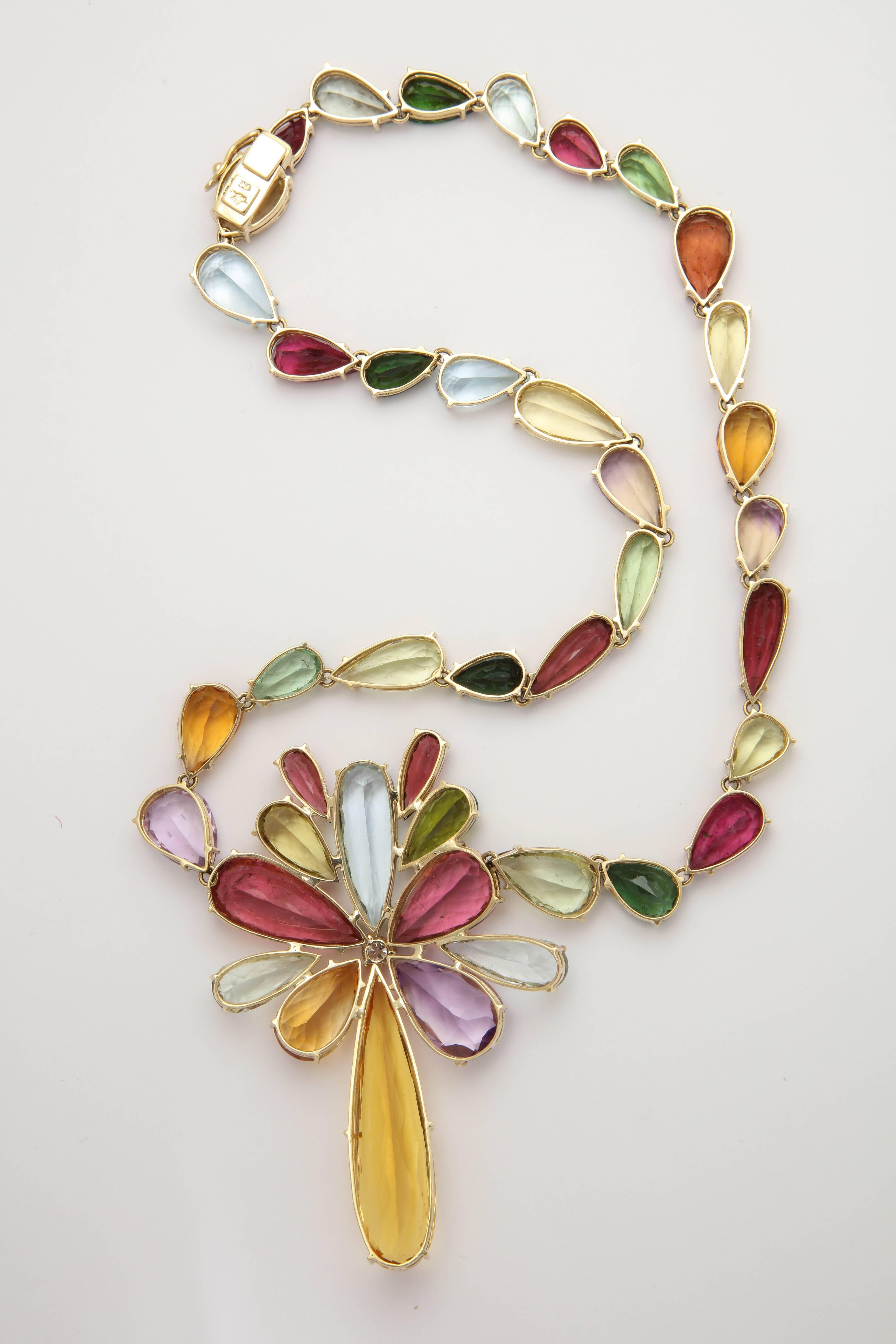 1970s  195 Carats of Multi-Colored Stones Diamond Collar Necklace 1