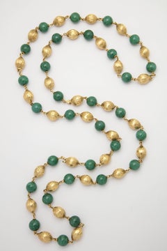 1950s Convertible Long Chain and Bracelet Jade and Gold Combination