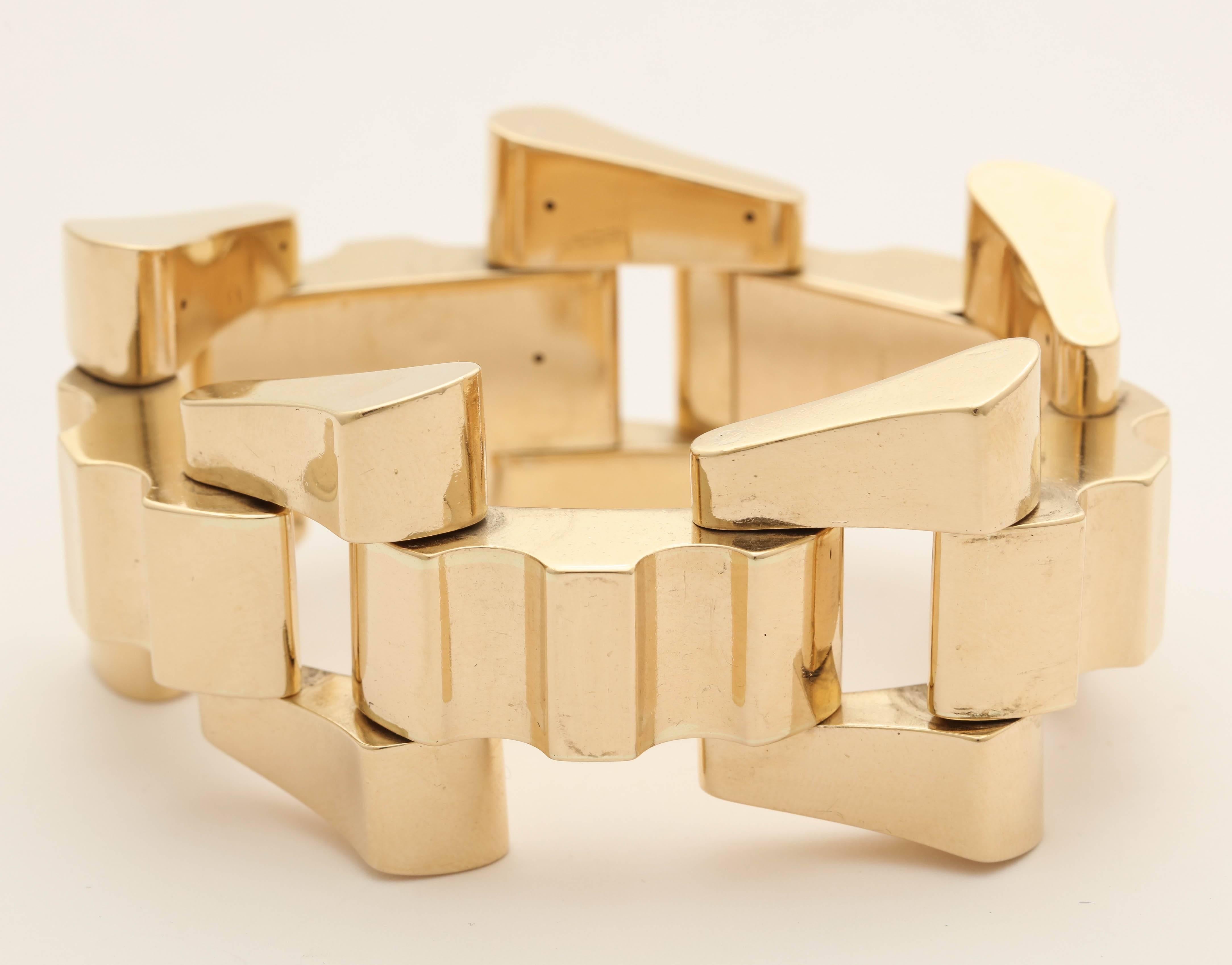 1940 Tiffany & Co. Architectural and Flexible Open Link Geometric Gold Bracelet 3