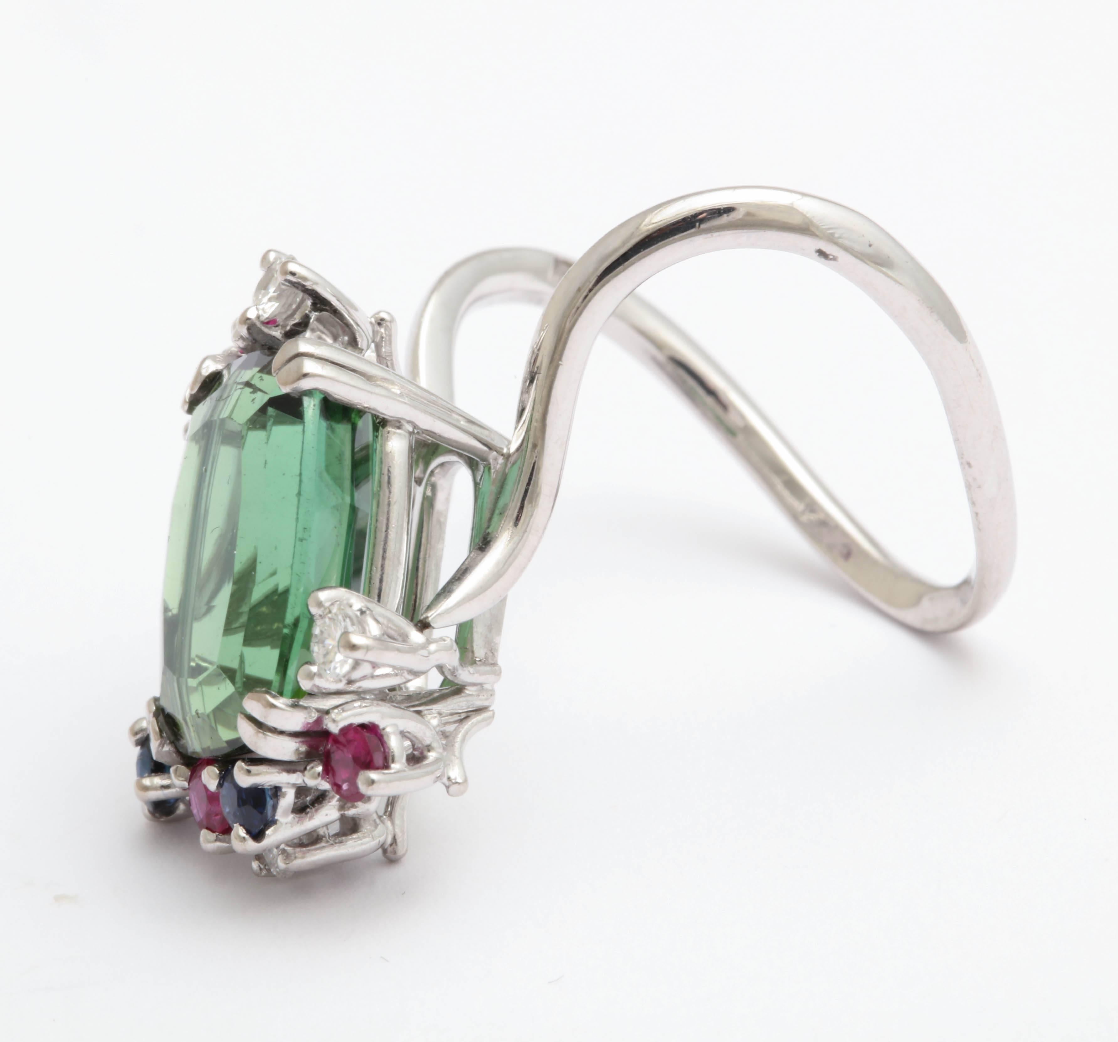 Artist H Stern Green Tourmaline and Precious Stone Modernist Ring