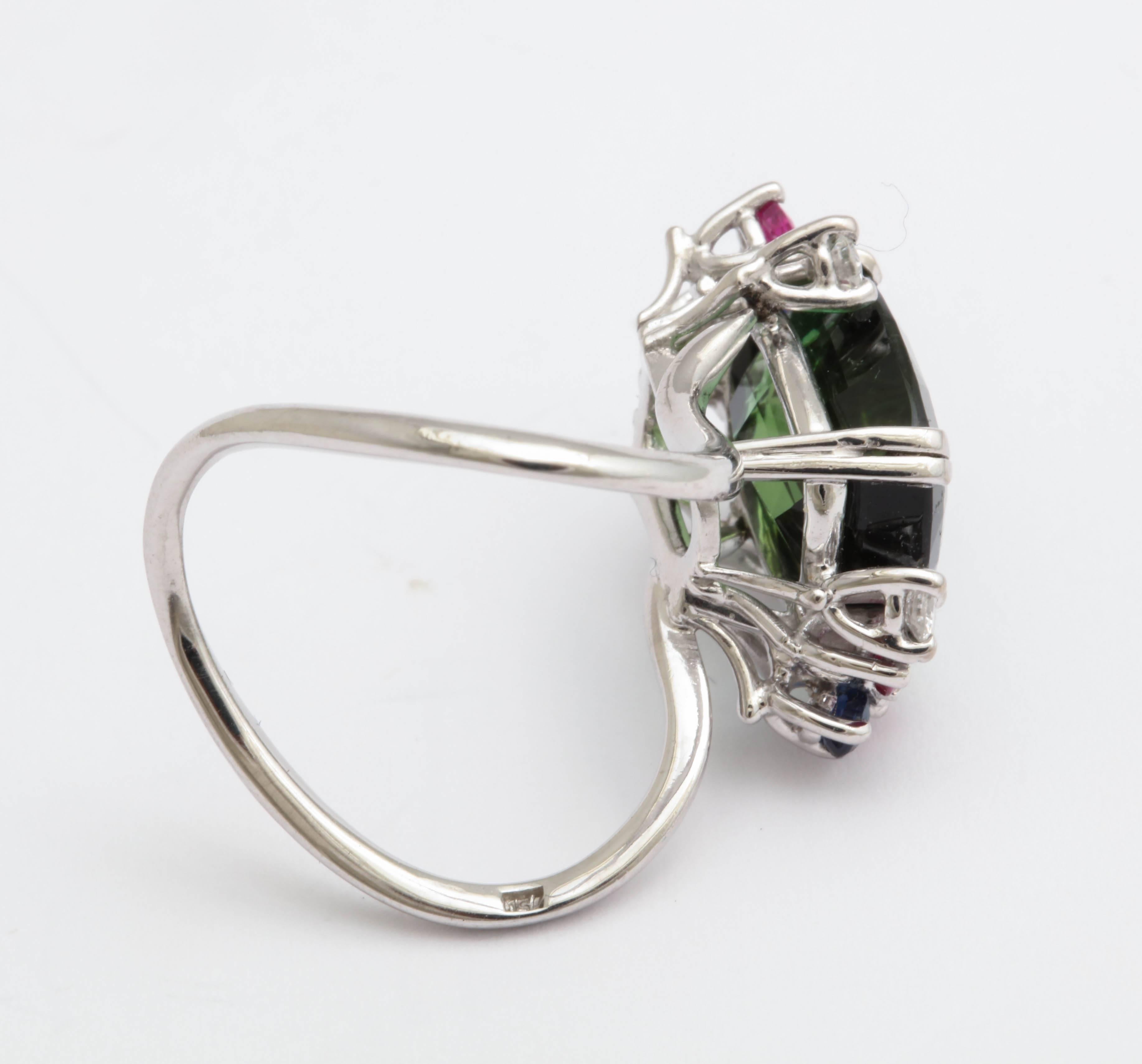 Women's H Stern Green Tourmaline and Precious Stone Modernist Ring