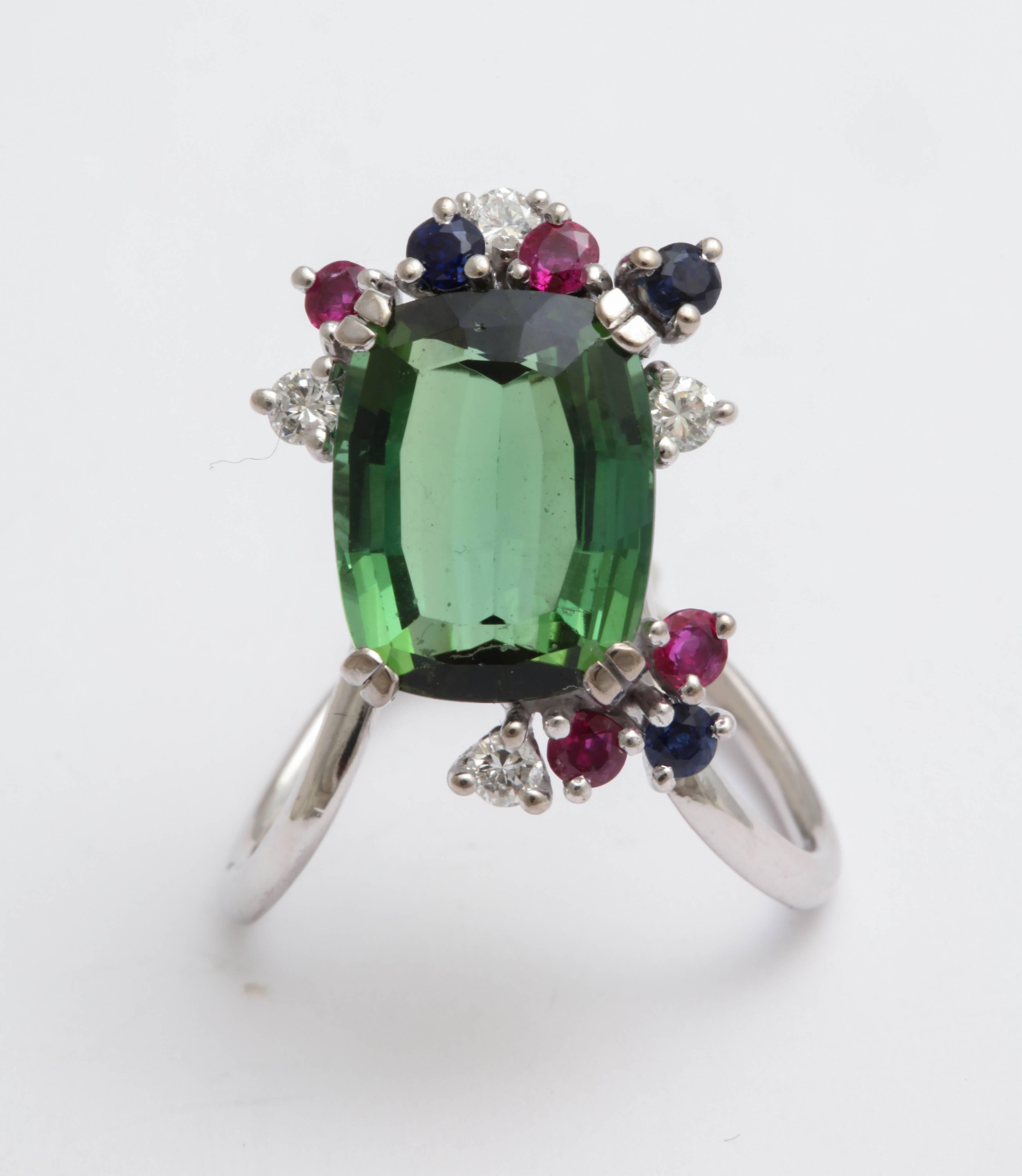 H Stern Green Tourmaline and Precious Stone Modernist Ring 2