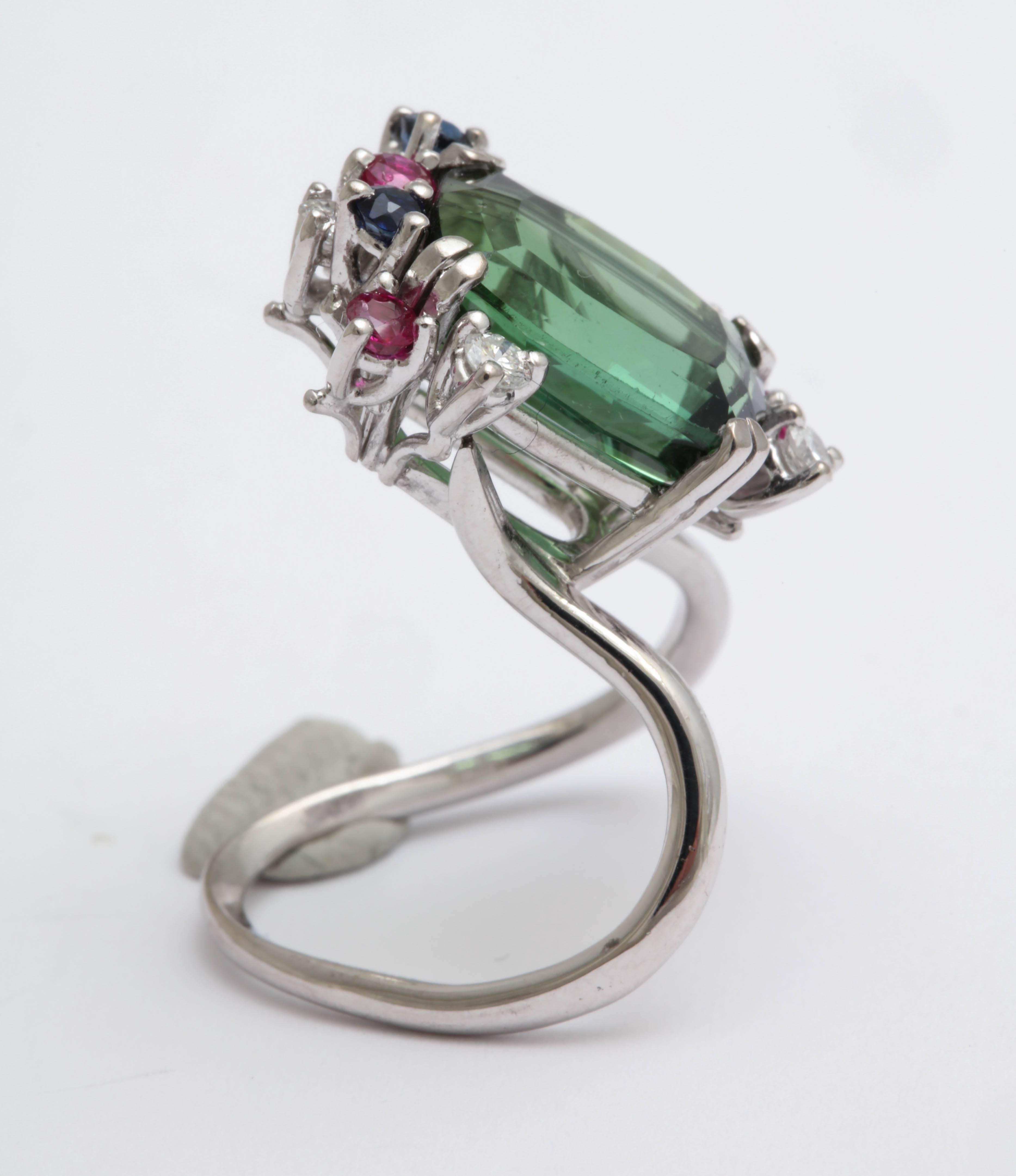 H Stern Green Tourmaline and Precious Stone Modernist Ring 3