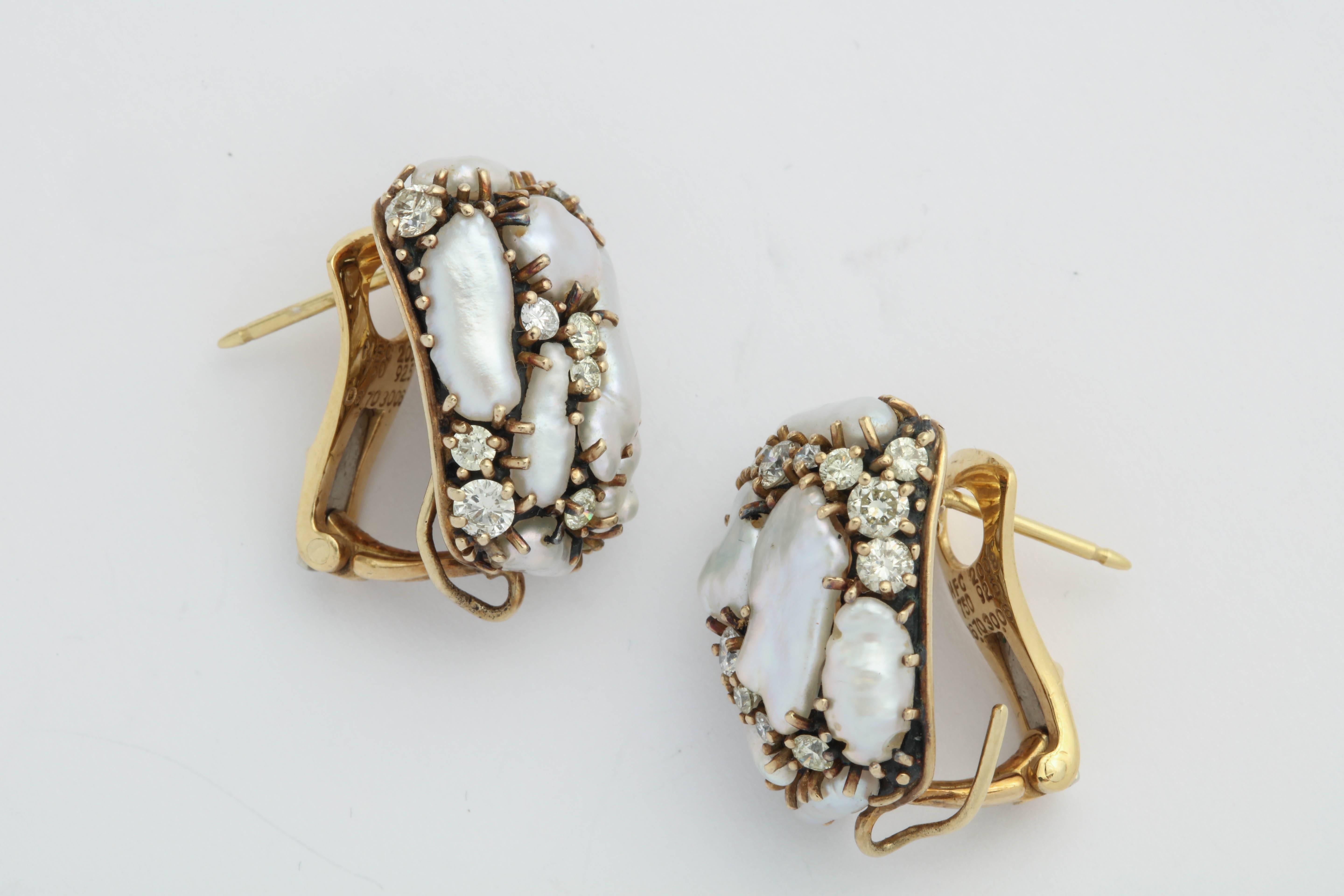 Marilyn Cooperman Keshi and Diamond Day/Night Drop Earrings In Excellent Condition In New York, NY