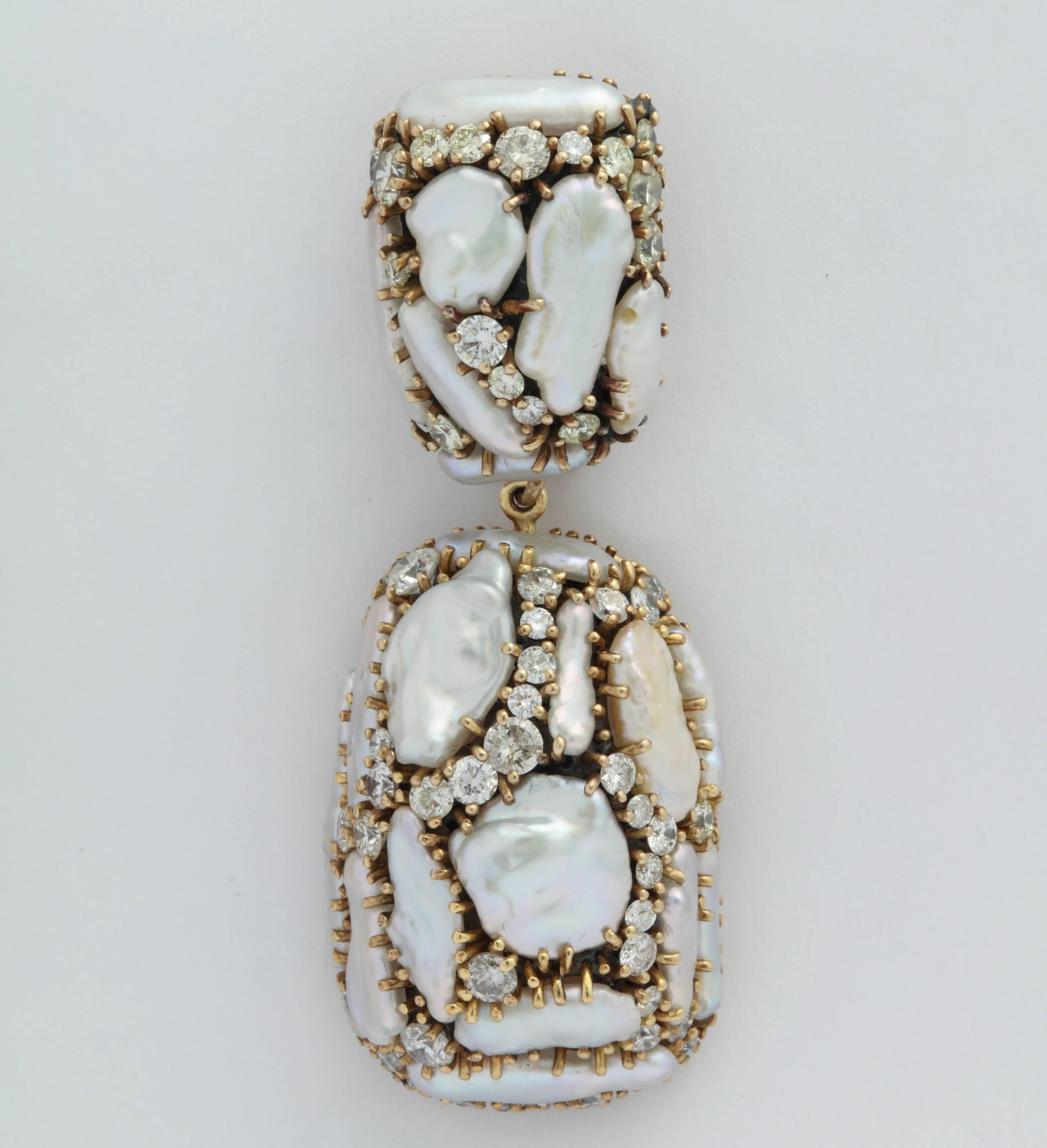 Marilyn Cooperman Keshi and Diamond Day/Night Drop Earrings 1