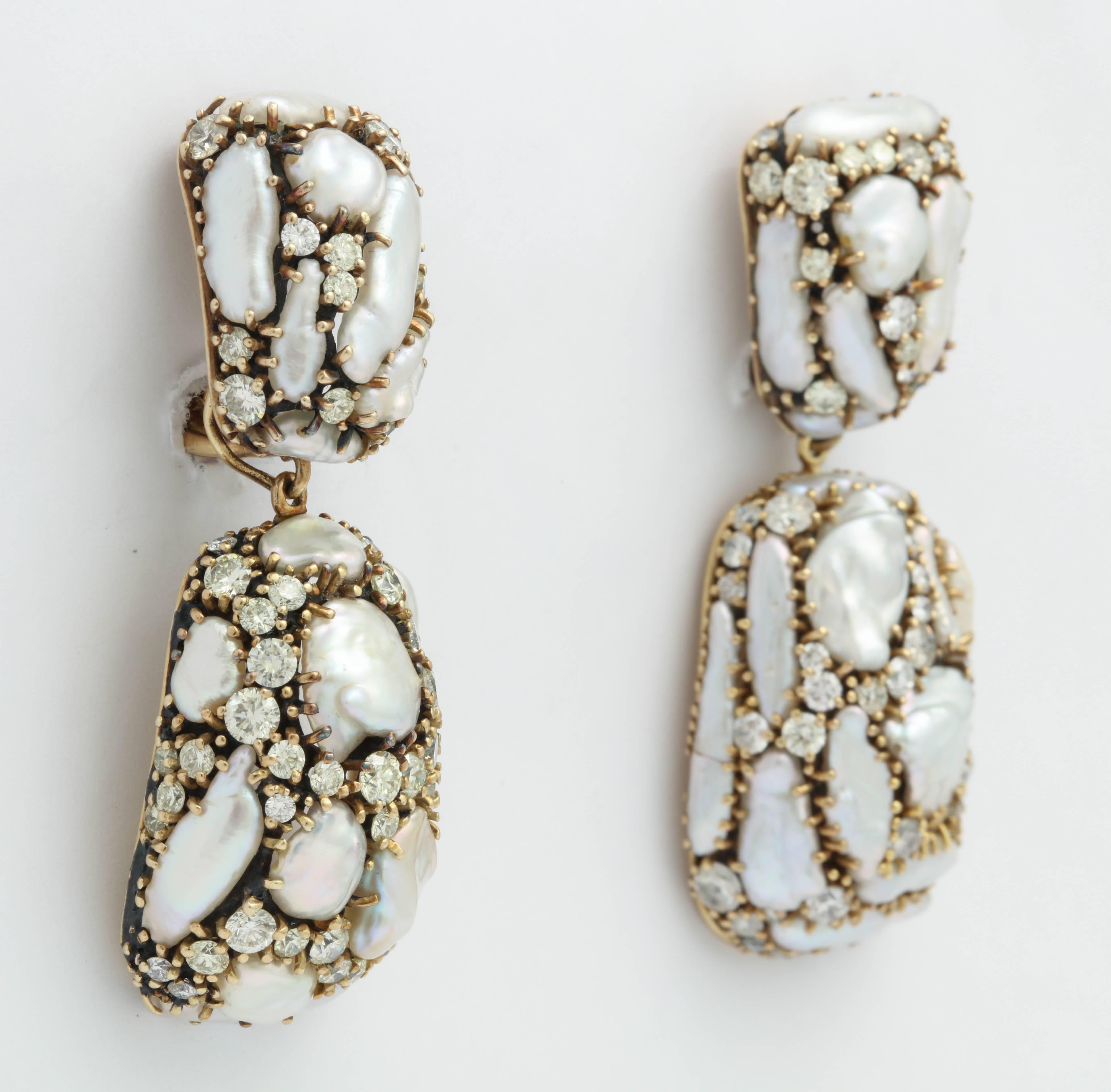 Marilyn Cooperman Keshi and Diamond Day/Night Drop Earrings 3