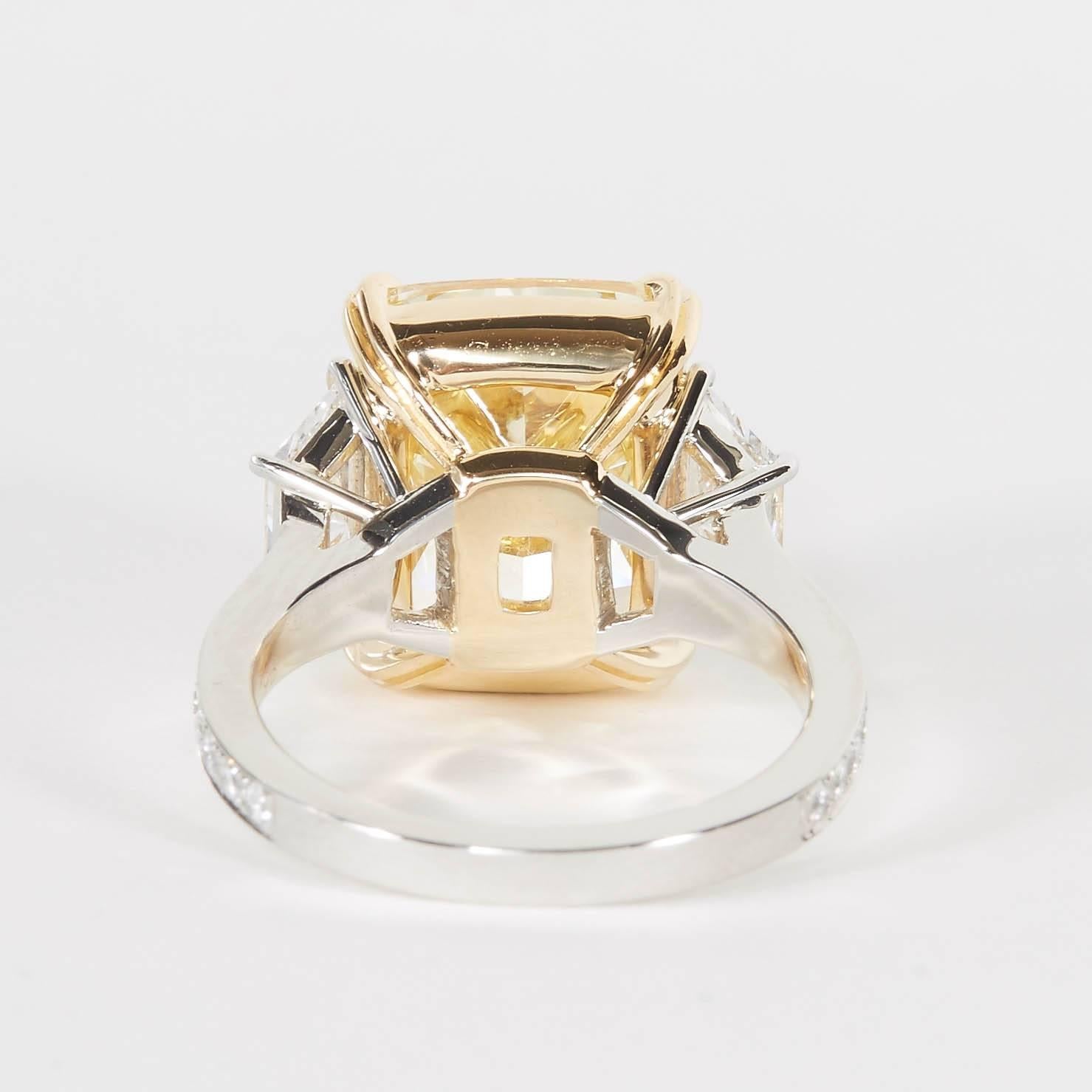 Cushion Cut 10 carat Fancy Yellow GIA Diamond Ring For Sale