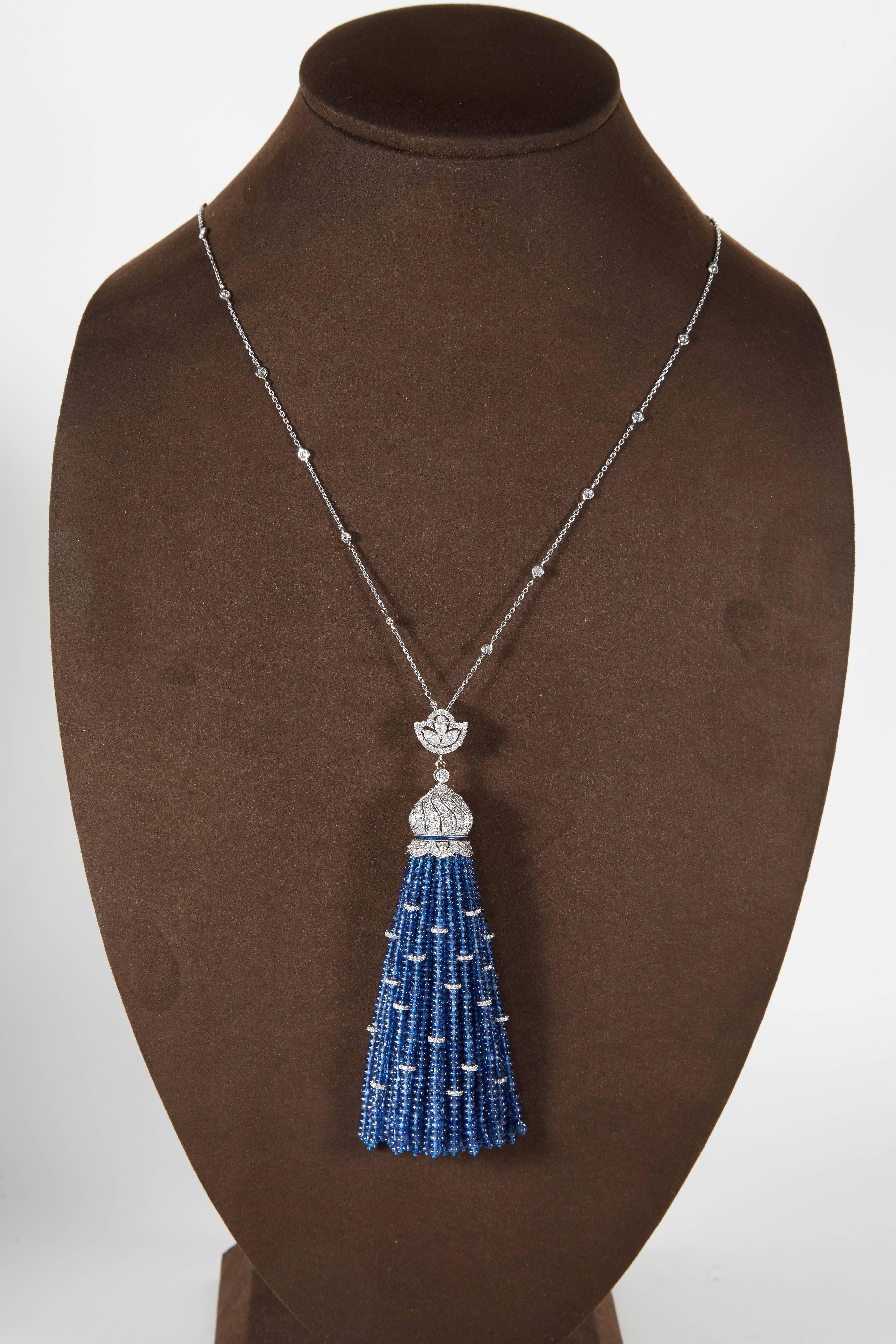 Fabulous Sapphire Diamond Tassel Necklace In New Condition In New York, NY