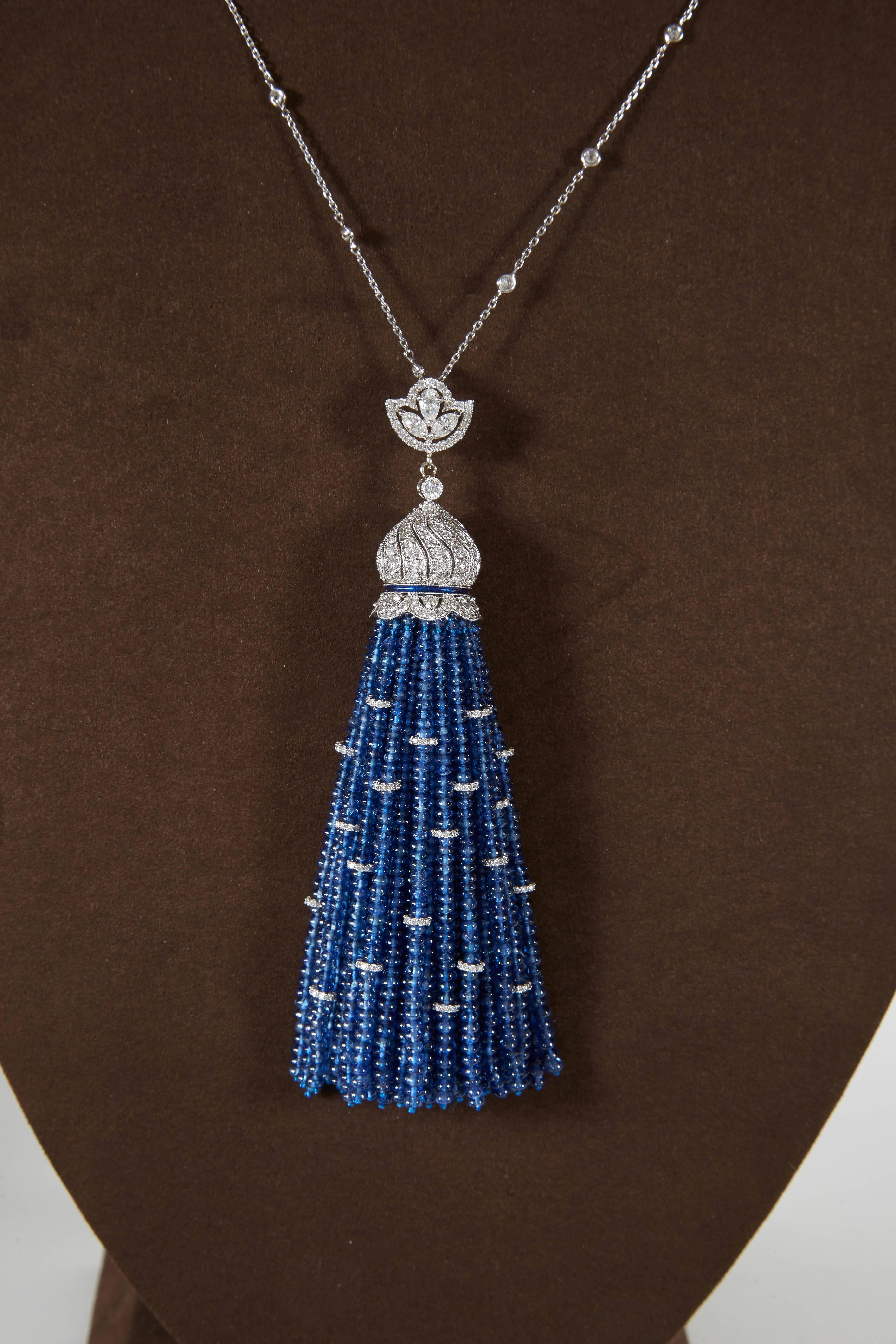 Women's Fabulous Sapphire Diamond Tassel Necklace