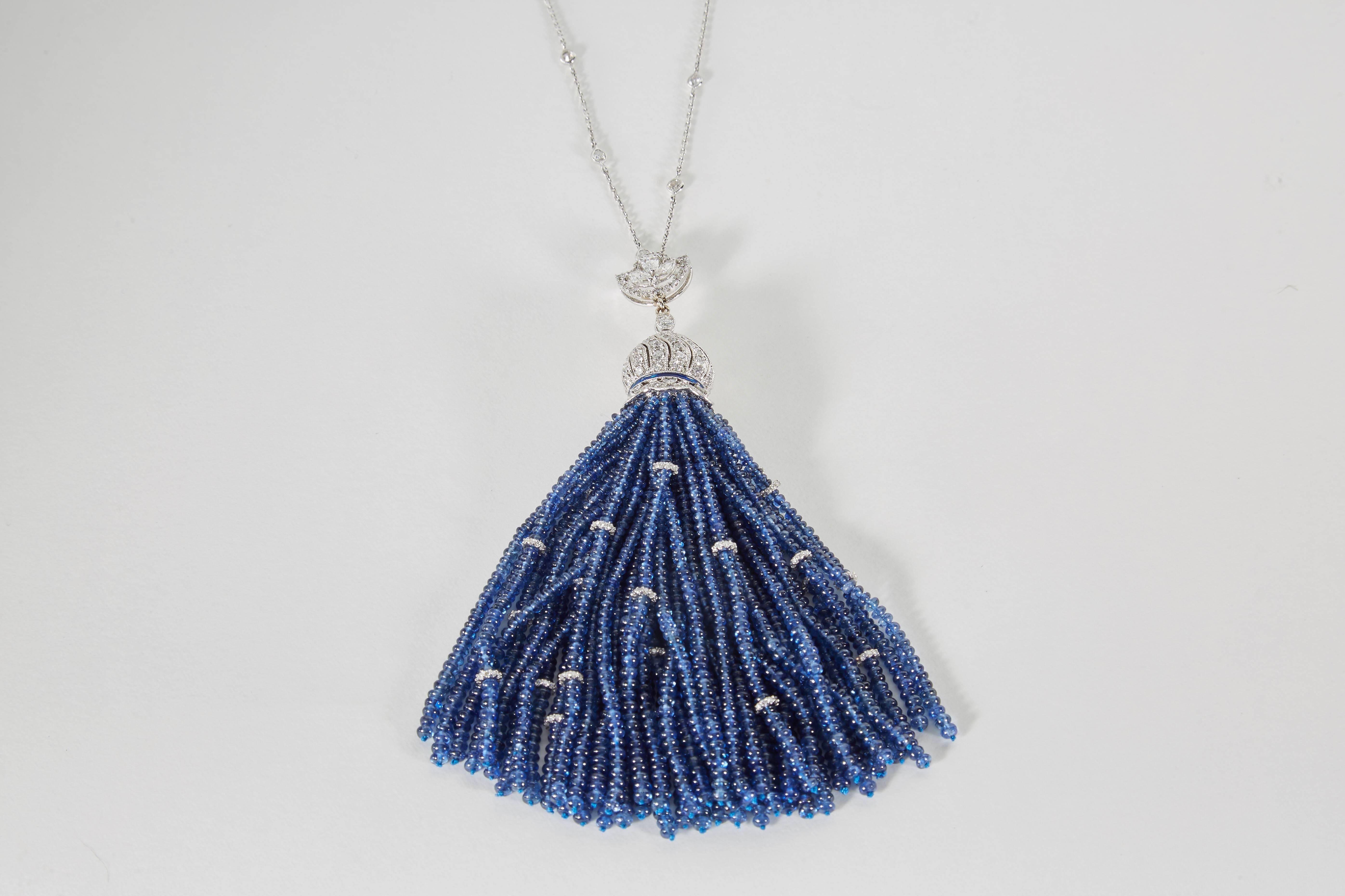 Fabulous Sapphire Diamond Tassel Necklace 1