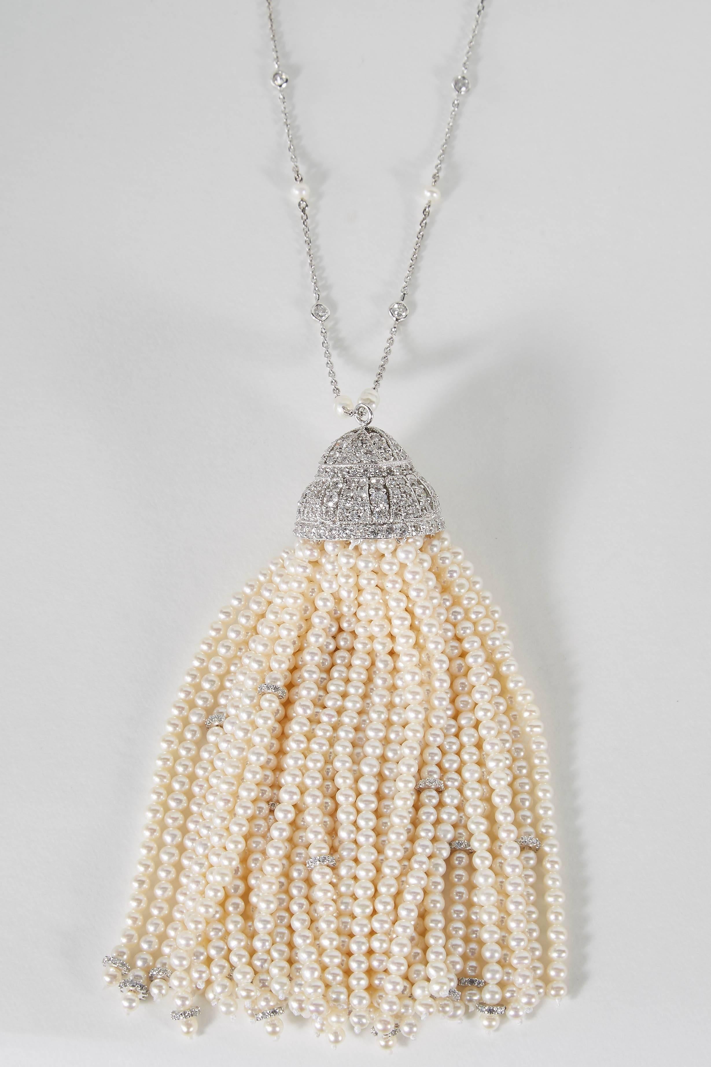 Women's or Men's Important Pearl and Diamond Tassel Necklace