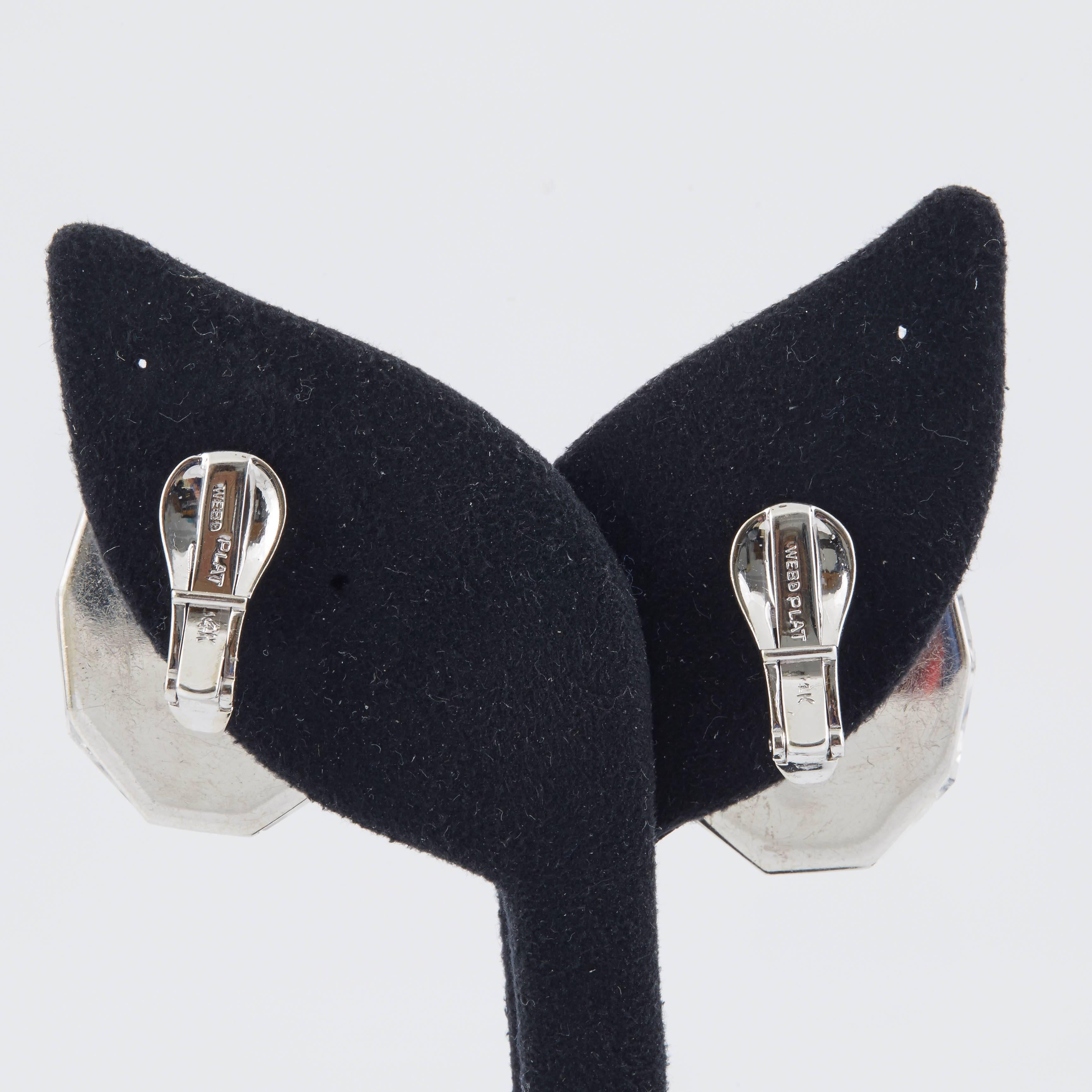 David Webb Rock Crystal Diamond Platinum Ear Clips and Ring In Excellent Condition In New York, NY
