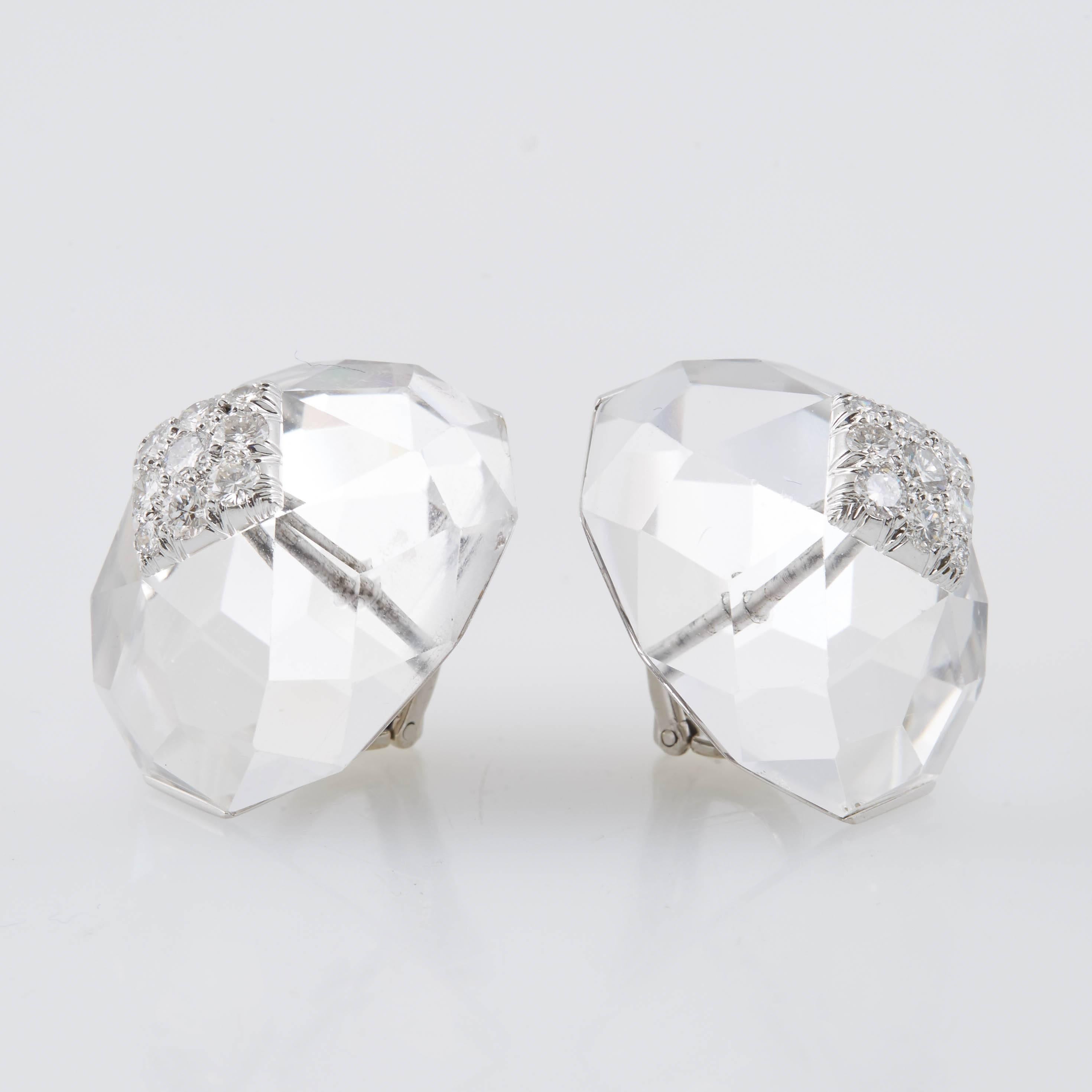 David Webb Rock Crystal Diamond Platinum Ear Clips and Ring 2