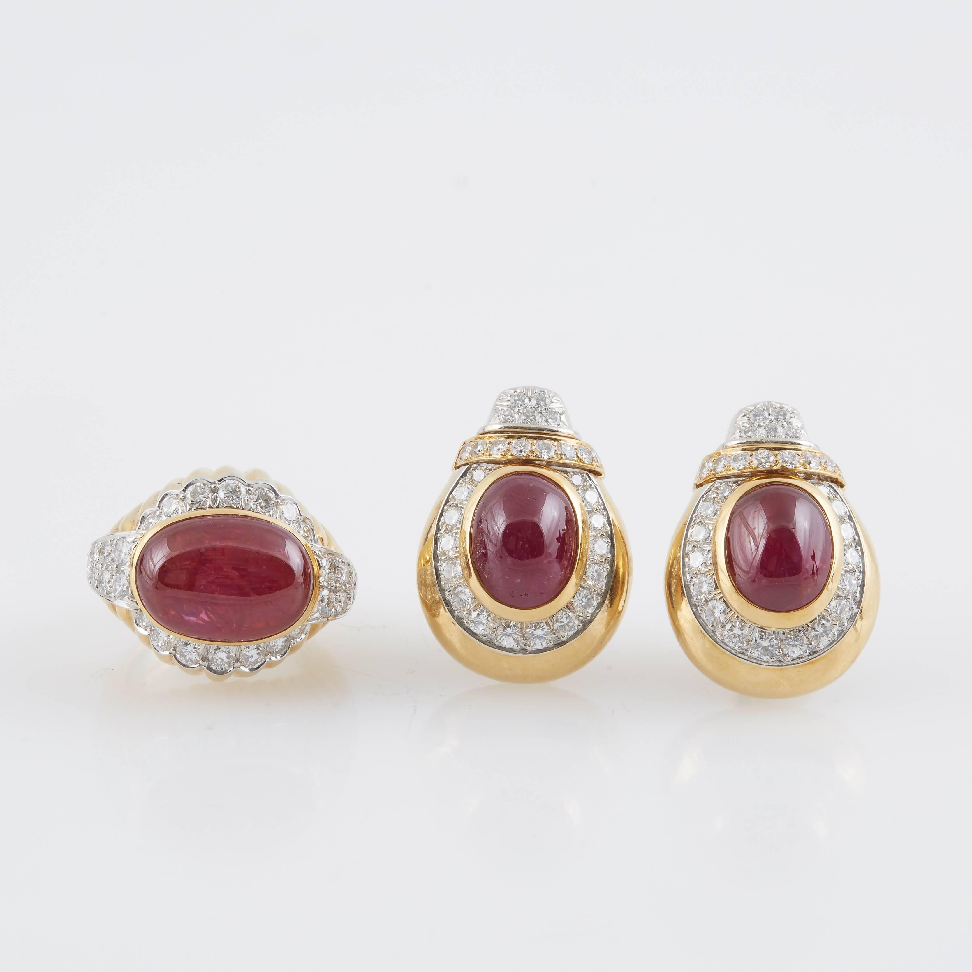 David Webb Diamond Ruby Gold Earrings and Ring 2