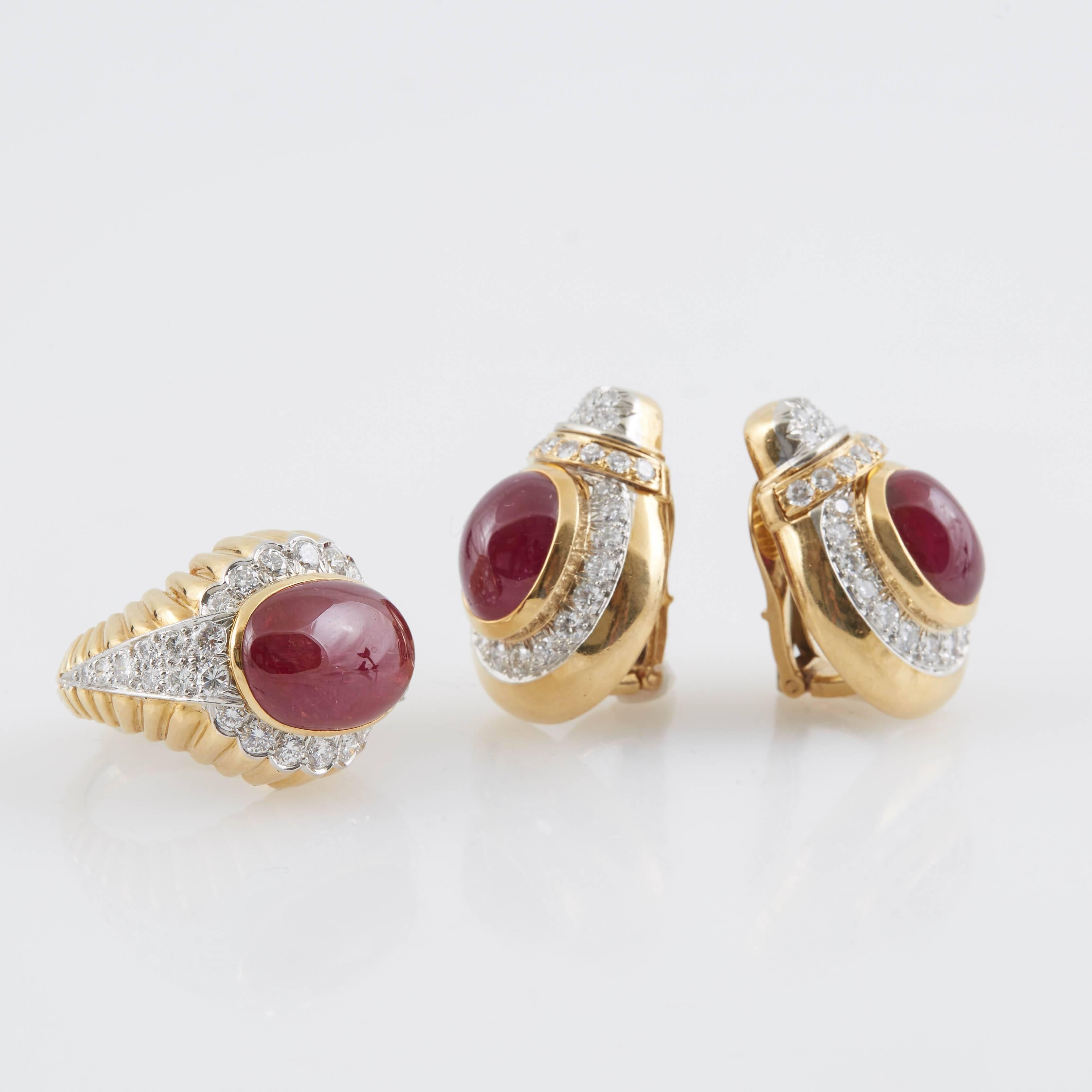 David Webb Diamond Ruby Gold Earrings and Ring 3