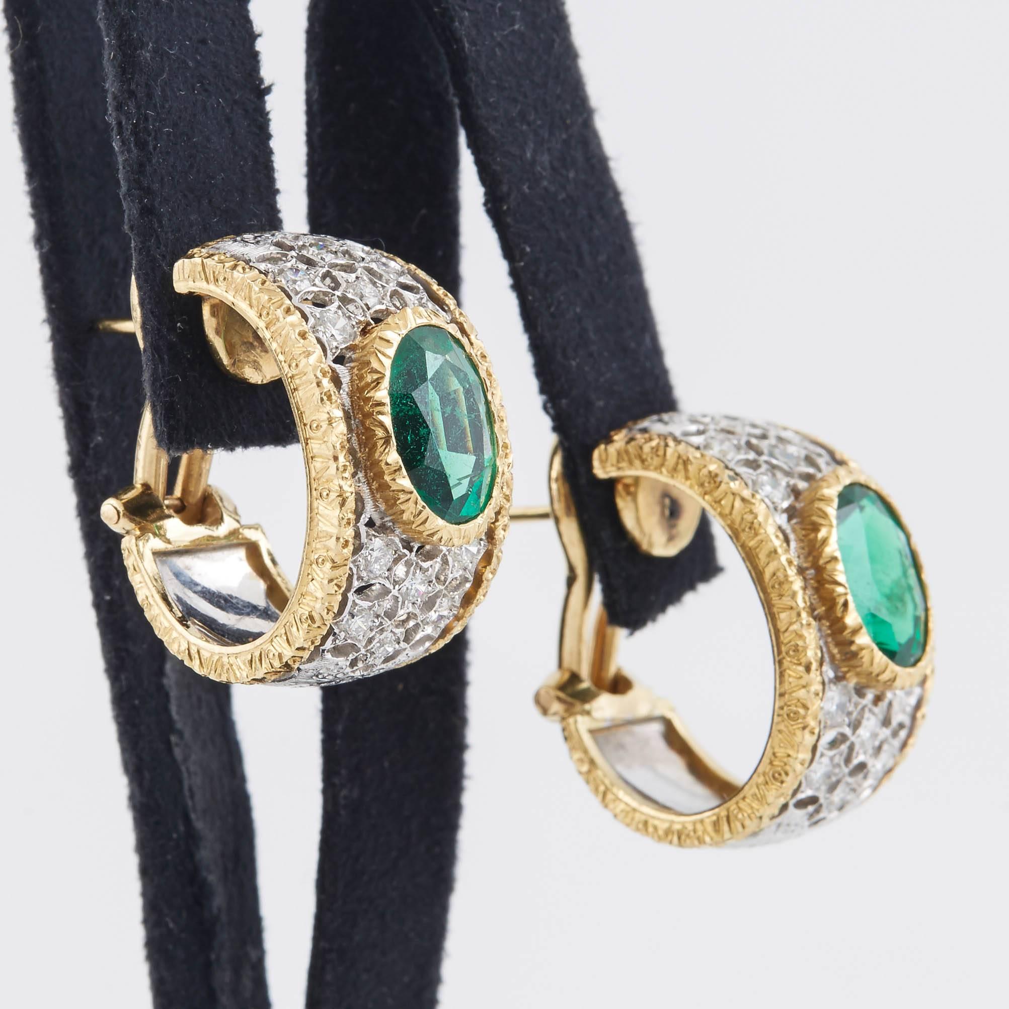 Mario Buccellati Diamond and Emerald Ear Clips In Excellent Condition In New York, NY