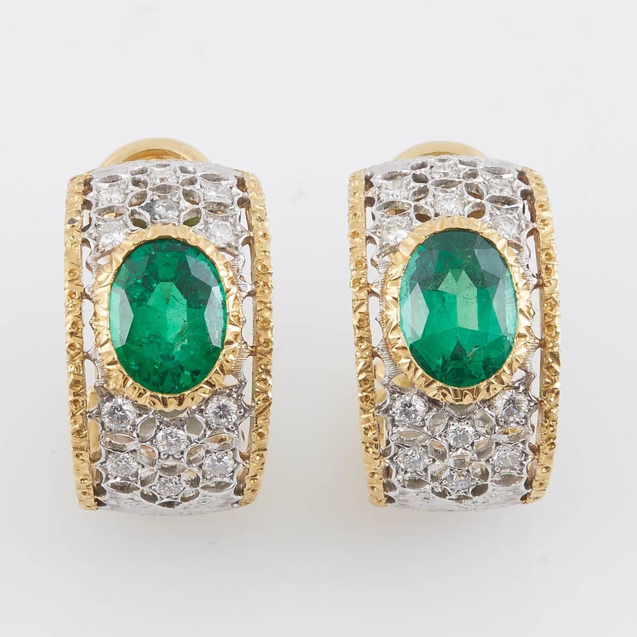 Mario Buccellati Diamond and Emerald Ear Clips 3