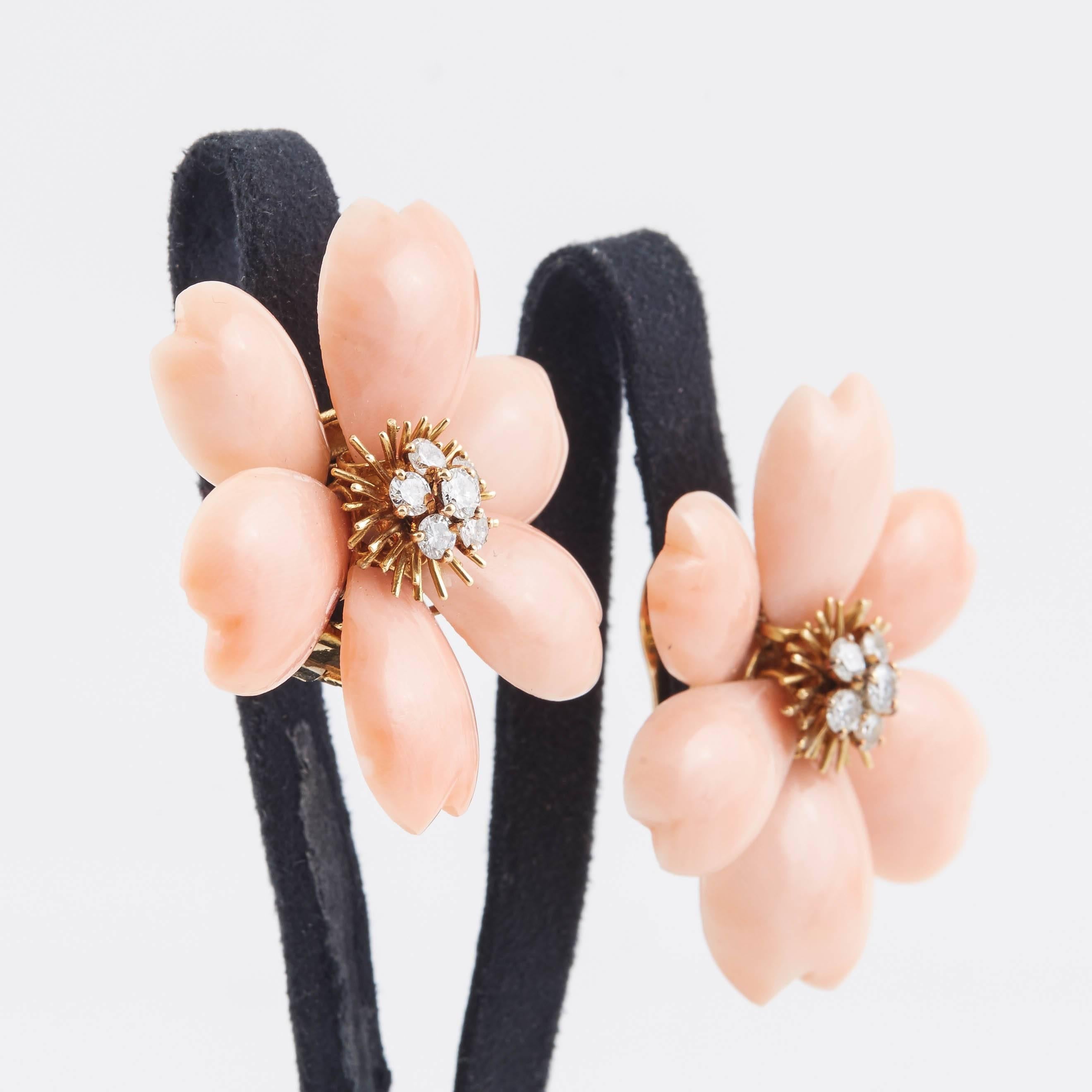 Van Cleef & Arpels Rose De Noel Coral Earrings In Excellent Condition In New York, NY