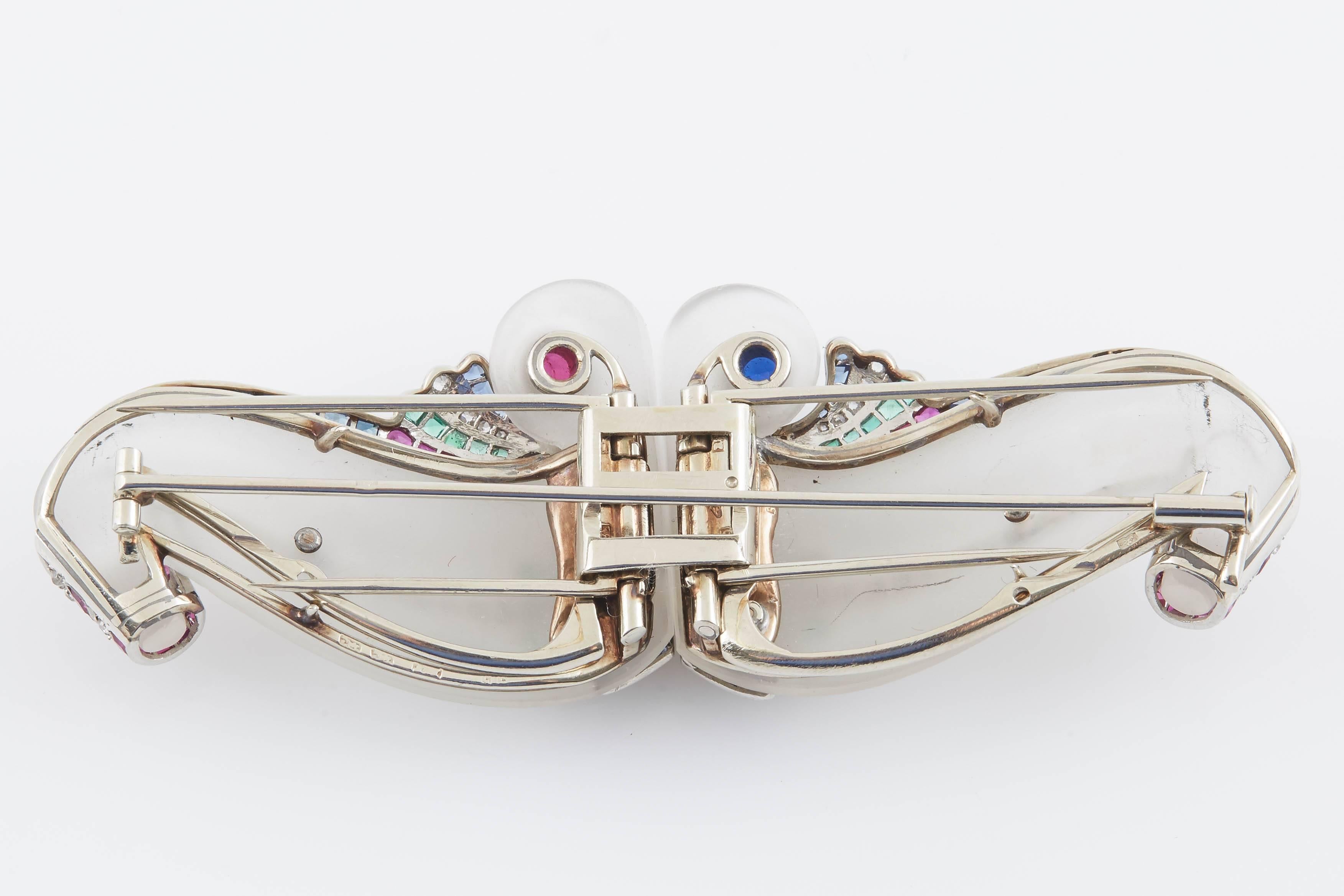Women's or Men's Art Deco Crystal Doubleclip Brooch For Sale
