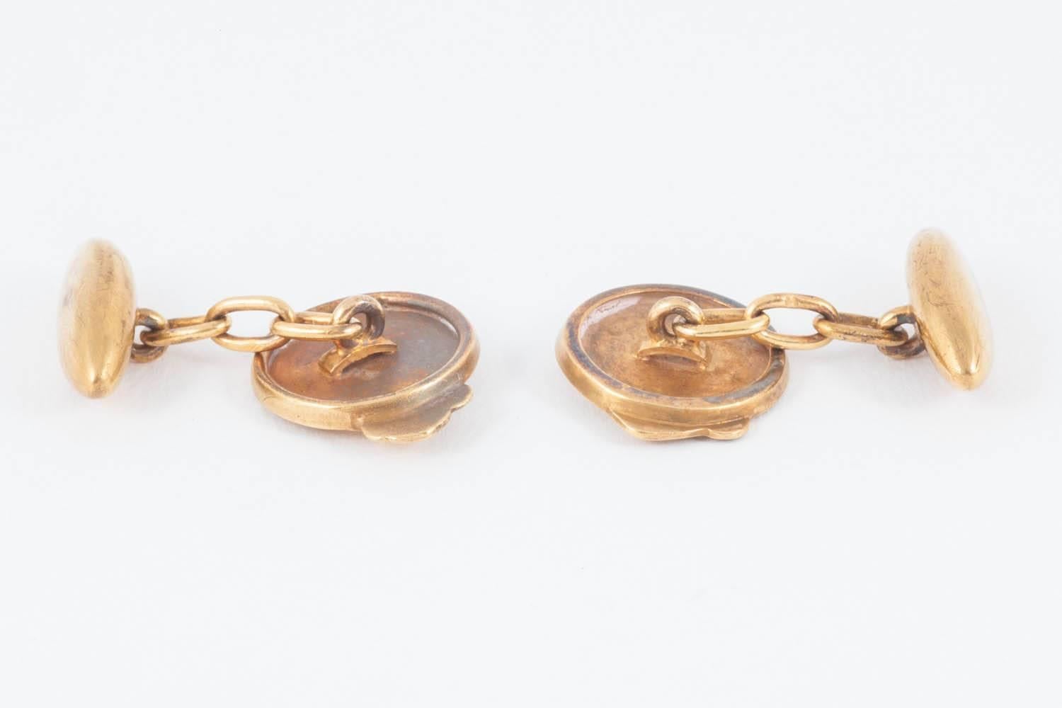  Art Nouveau Cufflinks by Jules Cheret in 18 Karat Gold, French circa 1890  For Sale 1