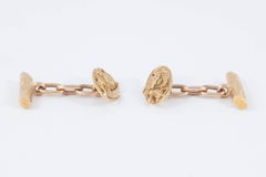 Art Nouveau Cufflinks 18kt Carved Gold Openwork Floral Design, French circa 1900