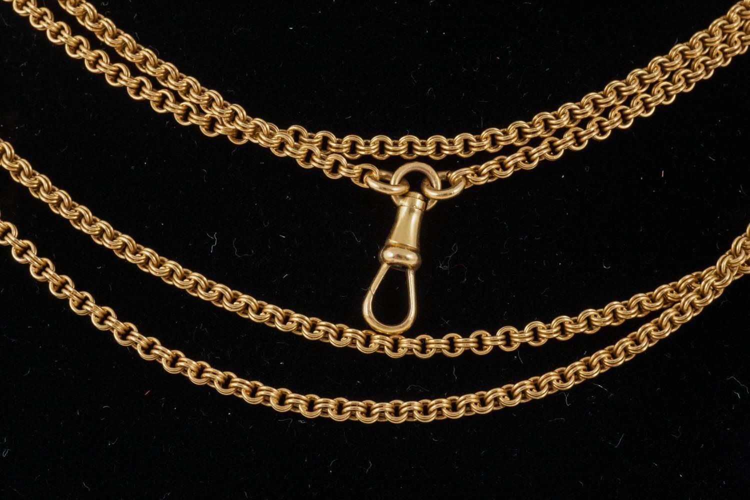 Late Victorian Double Link Long Chain Necklace in 18 Karat Yellow Gold, French, circa 1890