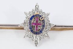 Coldstream Guards Bar Brooch with Rubies Diamonds and Enamel, English circa 1920