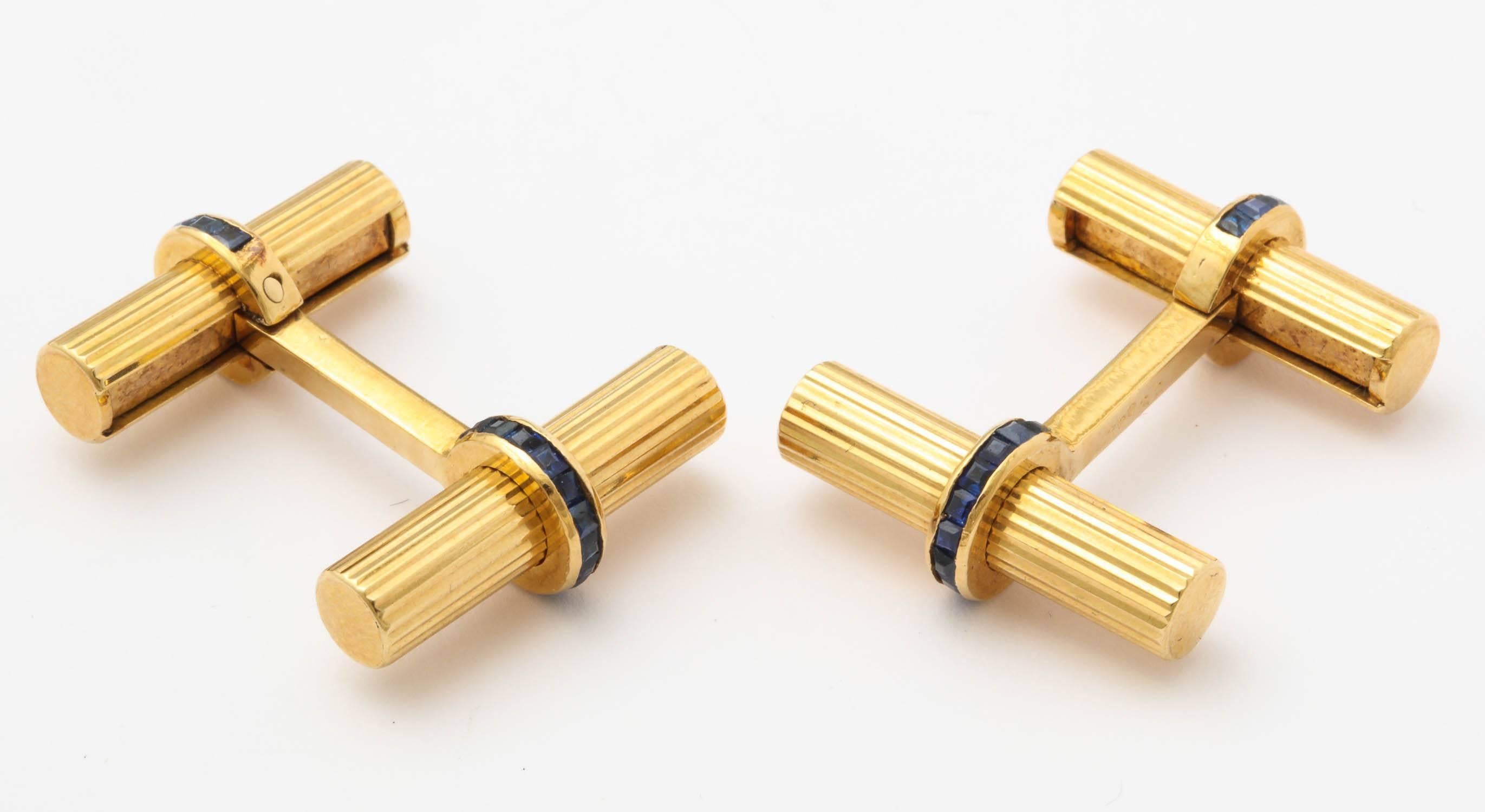 Contemporary Gold and Sapphire Cufflinks