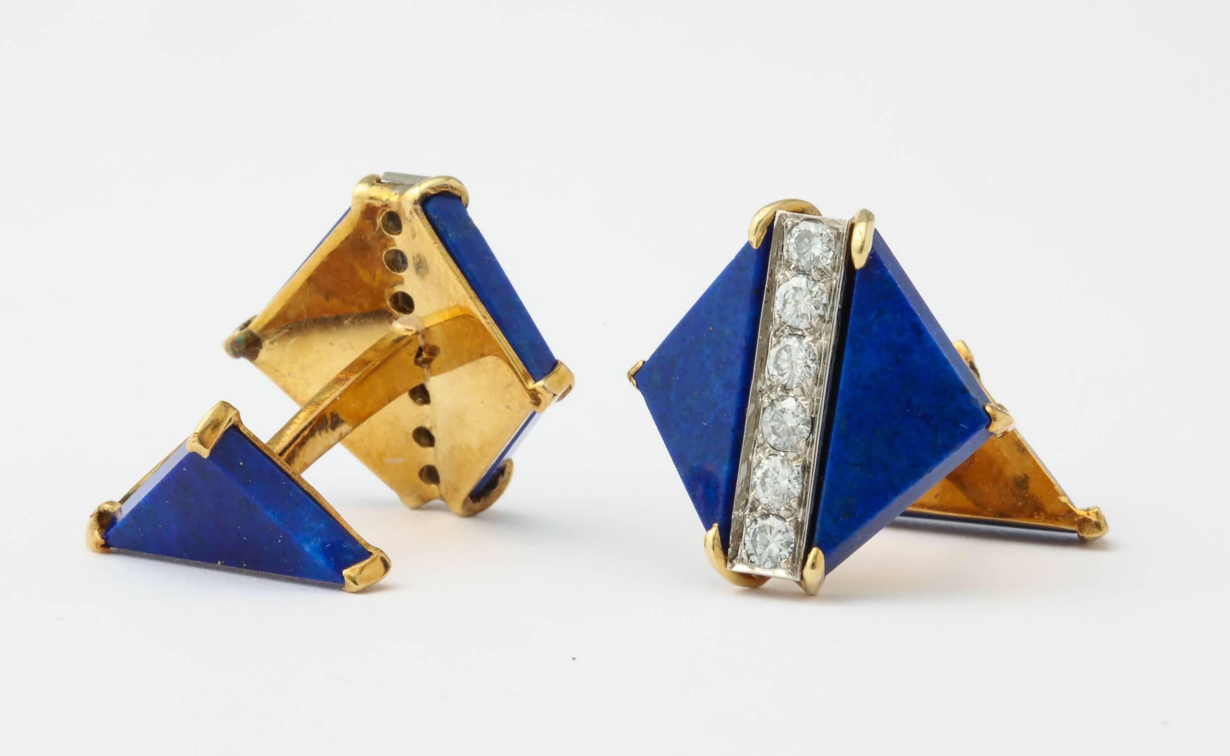 Contemporain Boutons de manchette en lapis-lazuli et diamants en vente