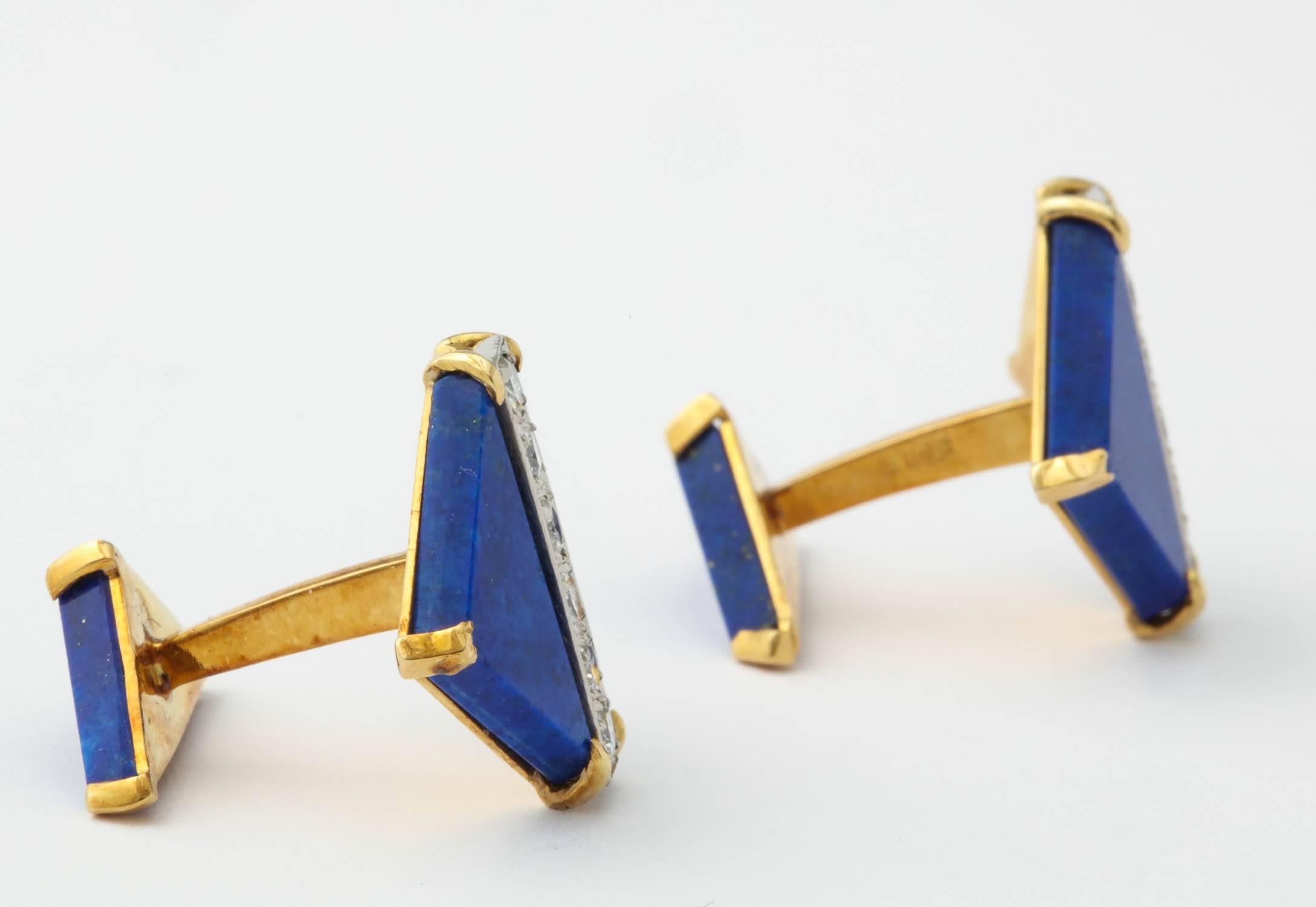 Boutons de manchette en lapis-lazuli et diamants Unisexe en vente