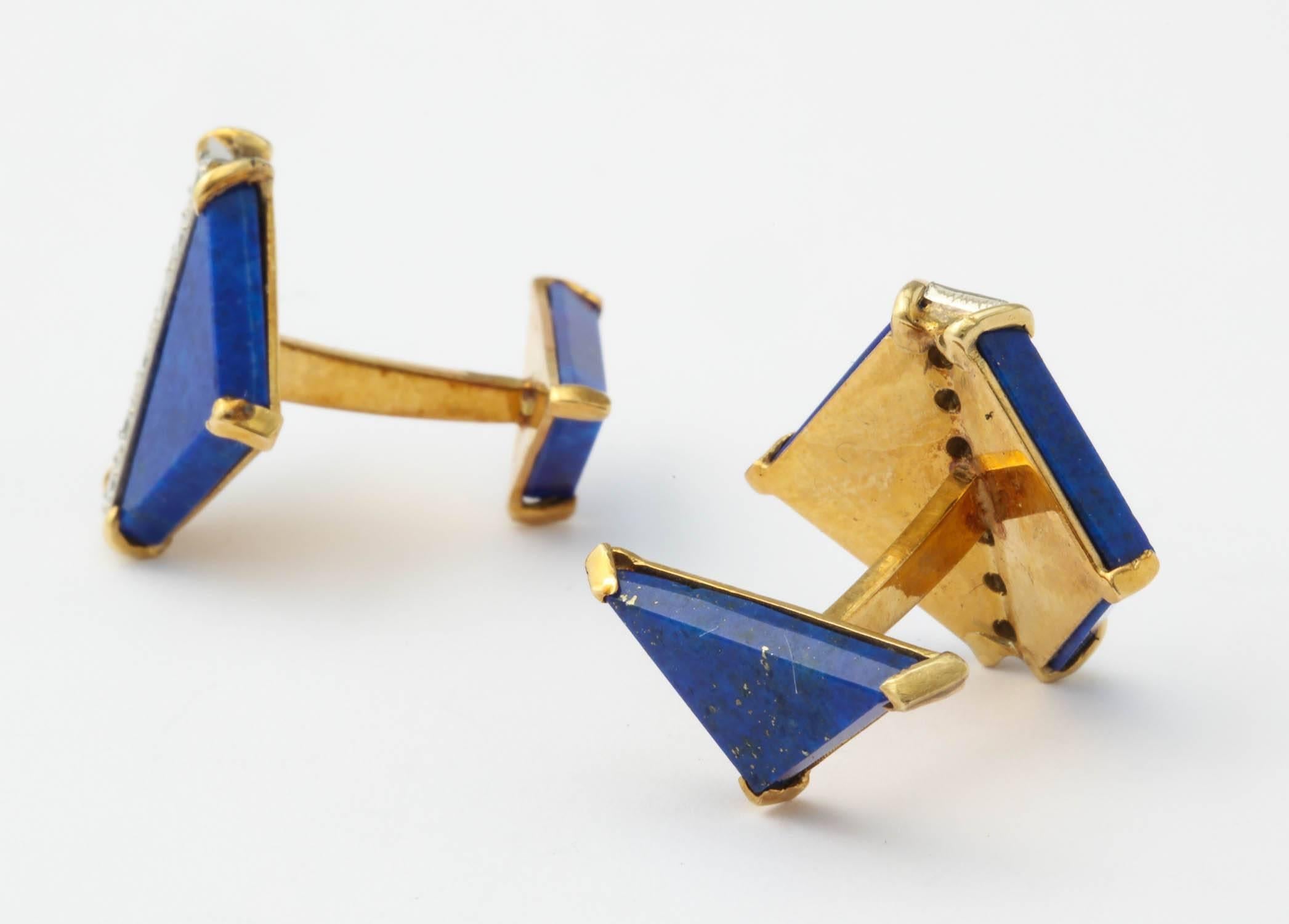 Boutons de manchette en lapis-lazuli et diamants en vente 1