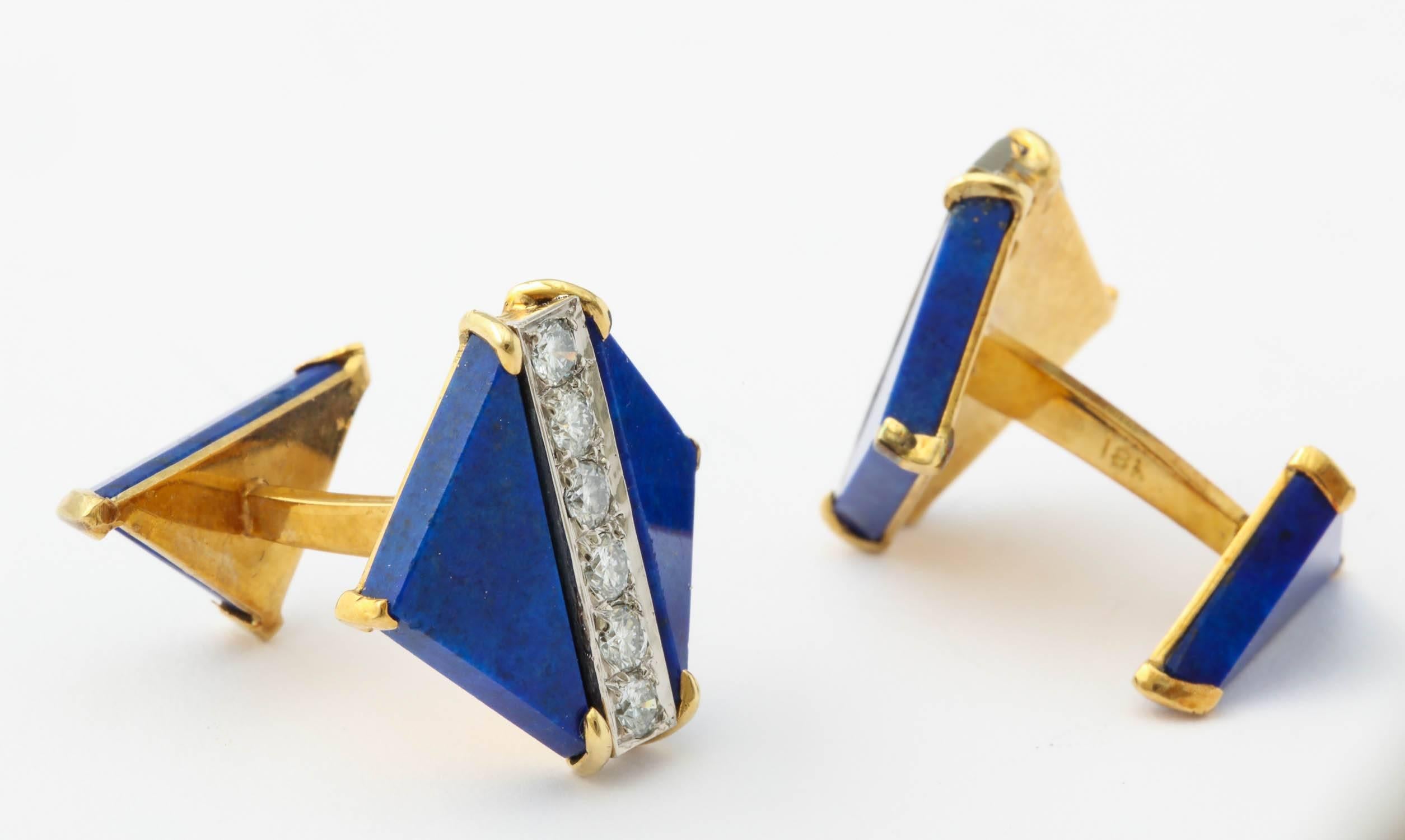 Boutons de manchette en lapis-lazuli et diamants en vente 3