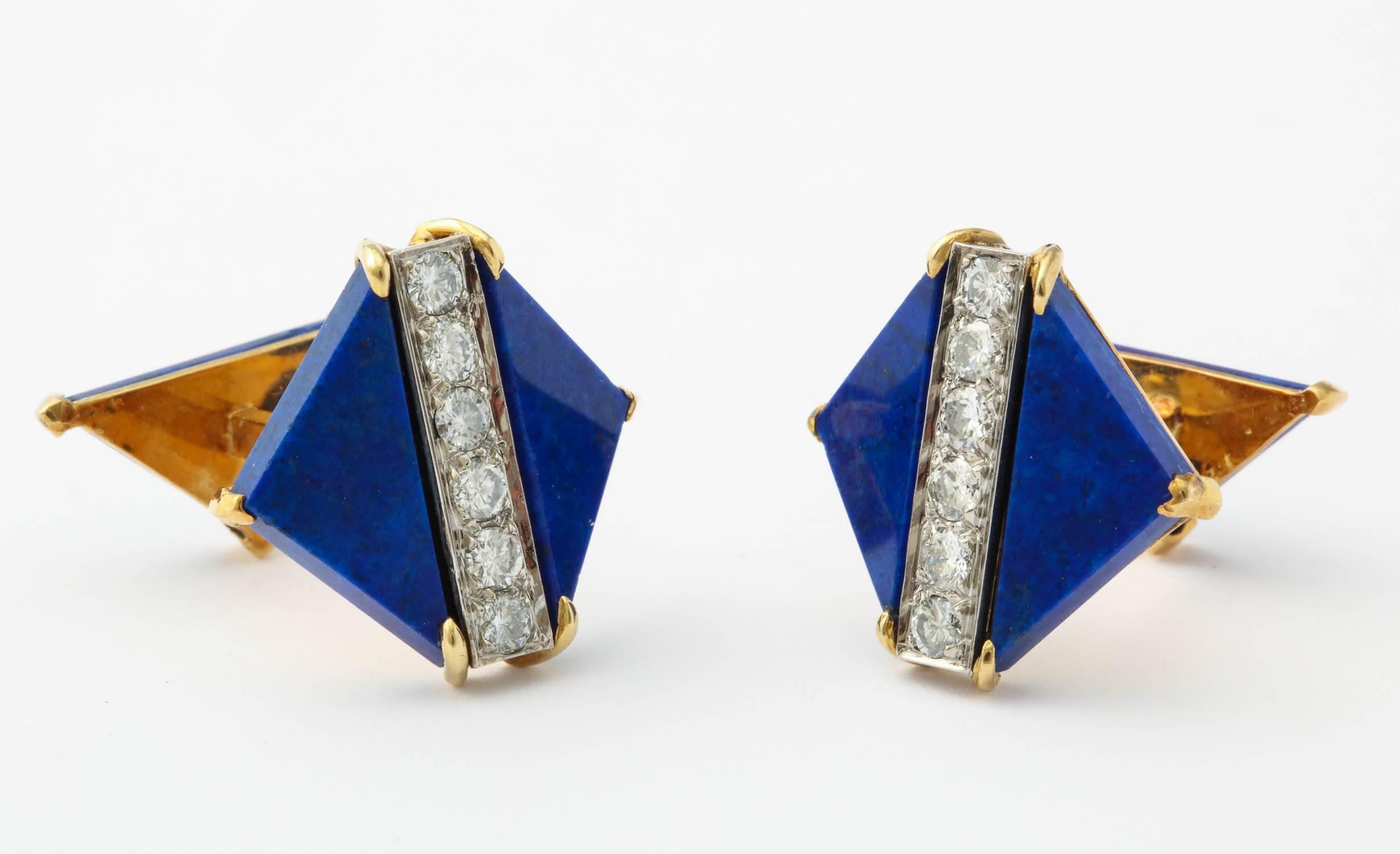 Boutons de manchette en lapis-lazuli et diamants en vente 4