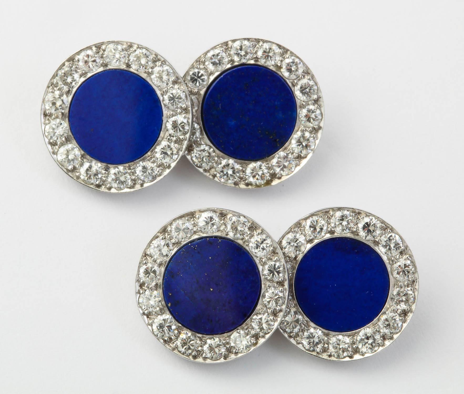 Contemporary Lapis Lazuli and Diamond Cufflinks For Sale