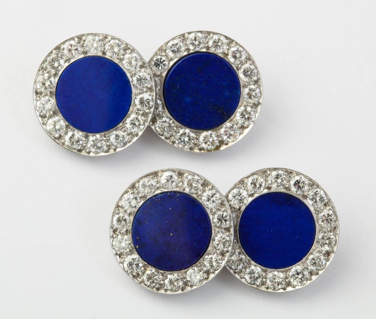 Lapis Lazuli and Diamond Cufflinks In New Condition For Sale In New York, NY