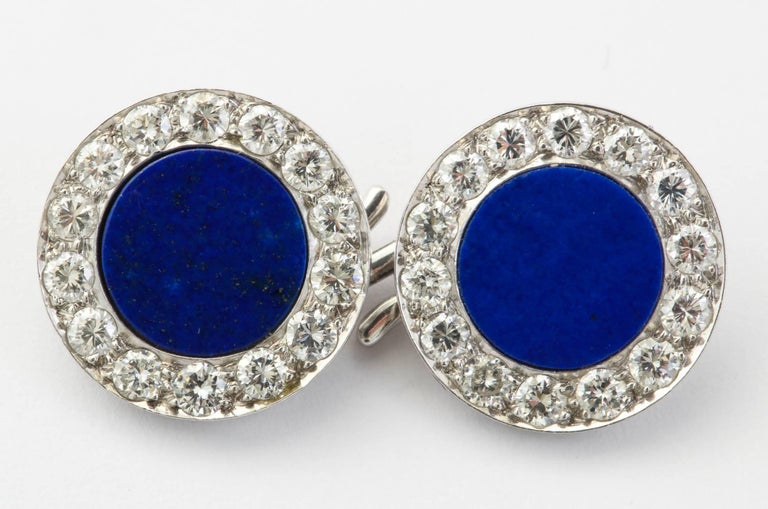 Women's or Men's Lapis Lazuli and Diamond Cufflinks For Sale