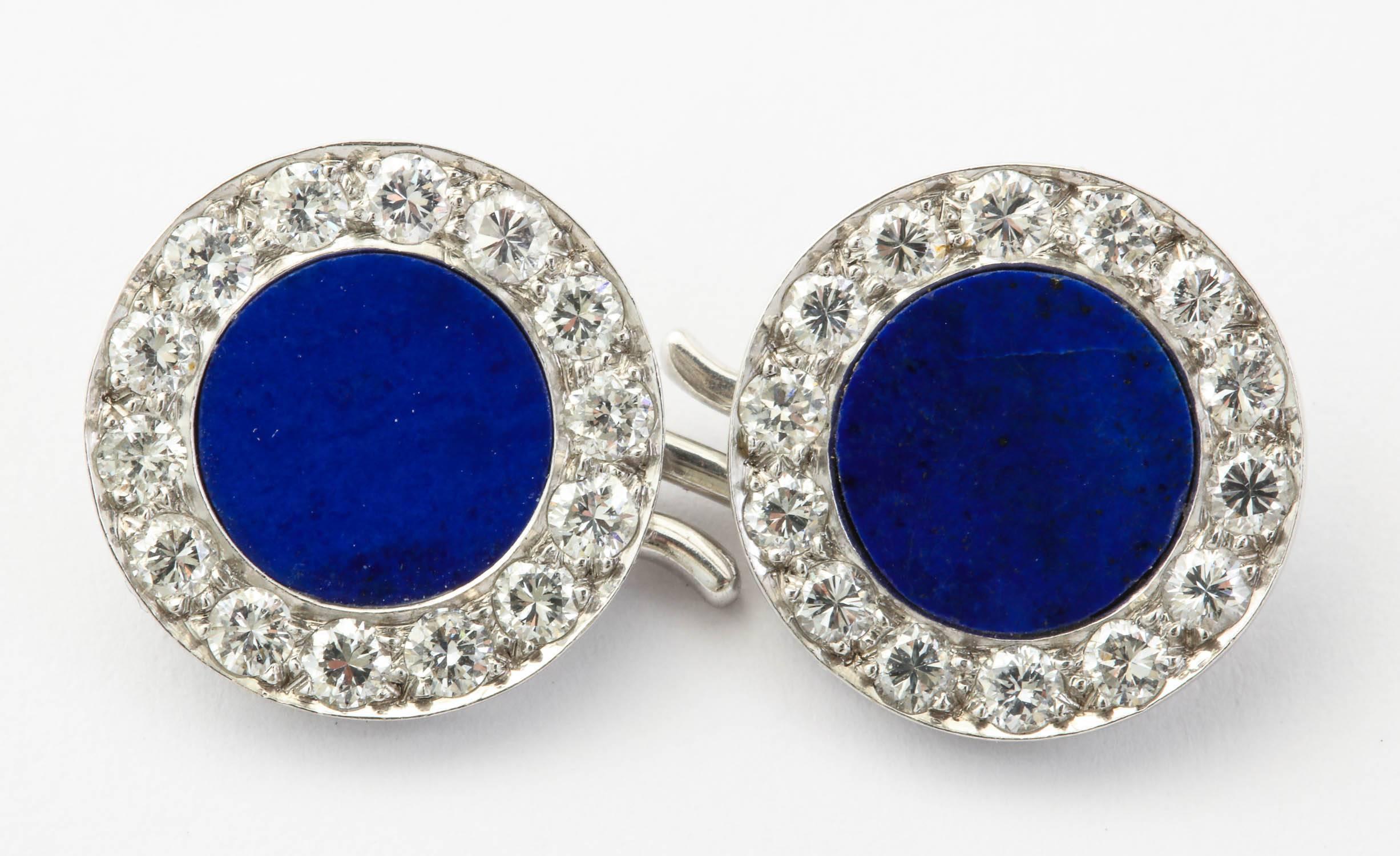 Women's or Men's Lapis Lazuli and Diamond Cufflinks For Sale