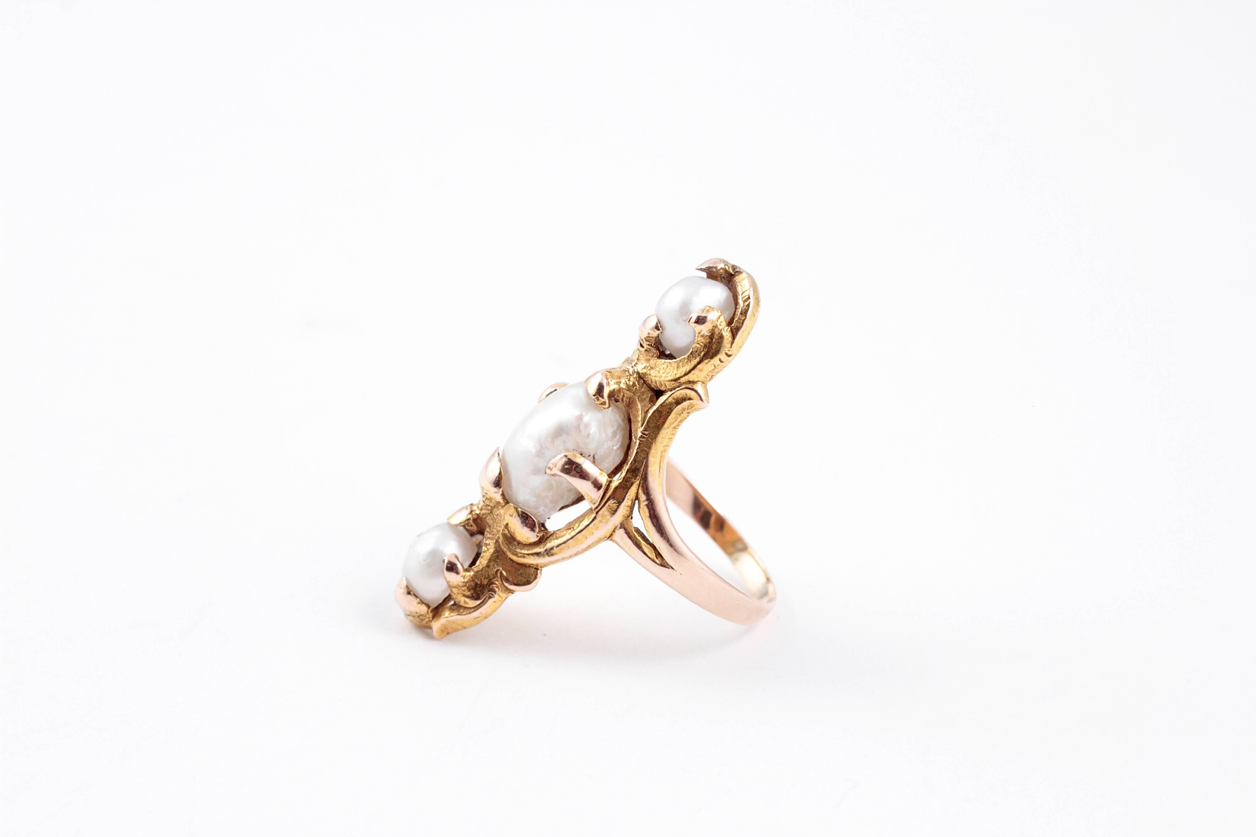 Uncut Art Nouveau Pearl Yellow Gold Ring For Sale